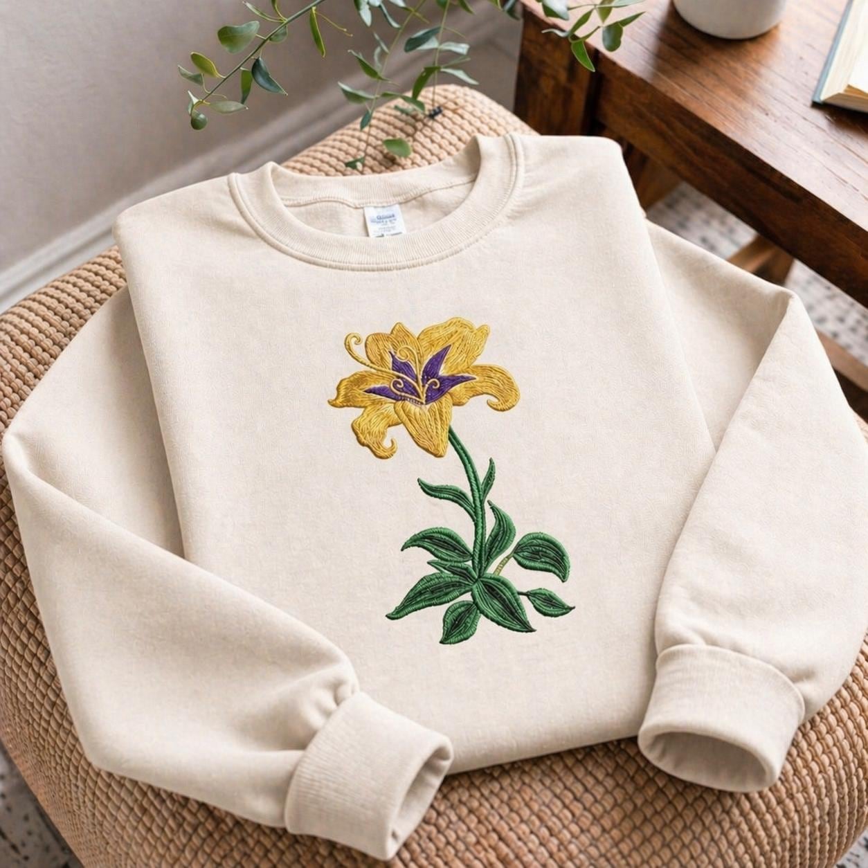 Sundrop Flower Embroidered Sweatshirt – Disney Tangled Rapunzel Crewneck for Fairy Tale Fans and Magical Park Days