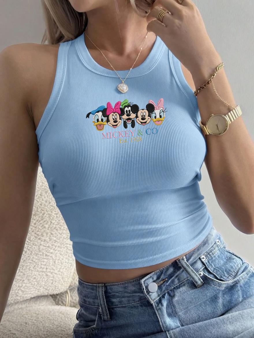 Mouse and Friend Embroidered Tank Top – Girly Y2K Aesthetic Tee for WDW World Trip Outfits and Park Days - photo 3