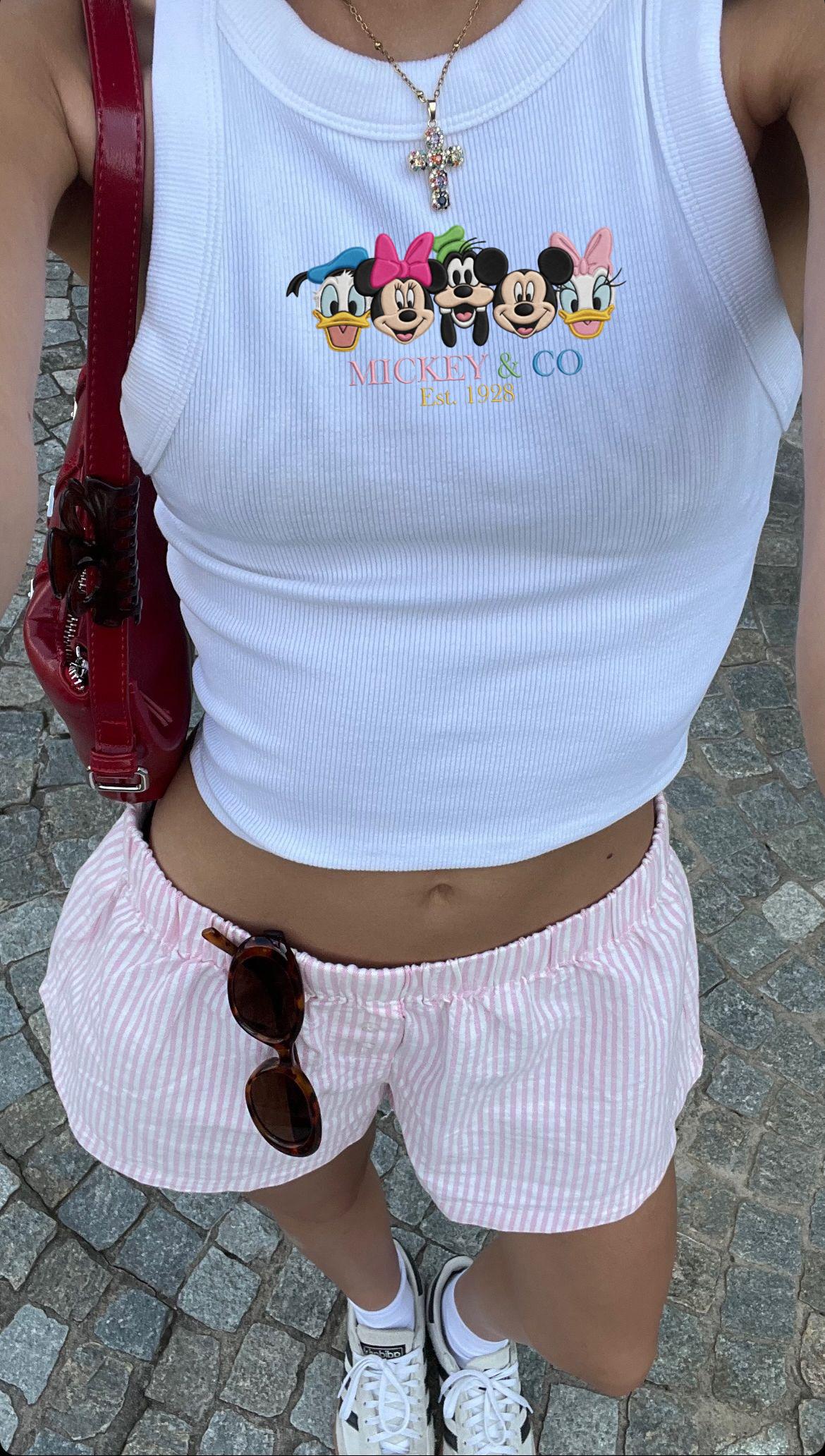Mouse and Friend Embroidered Tank Top – Girly Y2K Aesthetic Tee for WDW World Trip Outfits and Park Days - photo 4