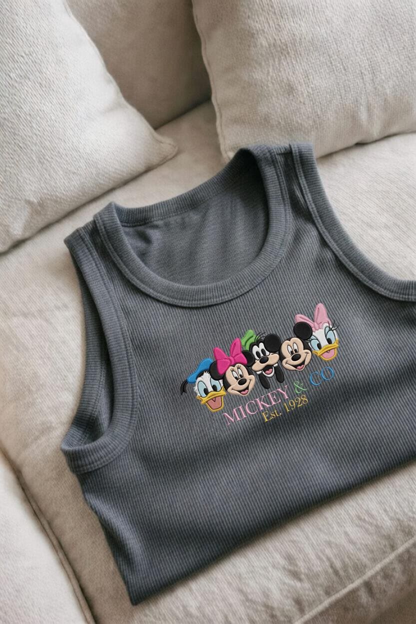 Mouse and Friend Embroidered Tank Top – Girly Y2K Aesthetic Tee for WDW World Trip Outfits and Park Days - photo 7