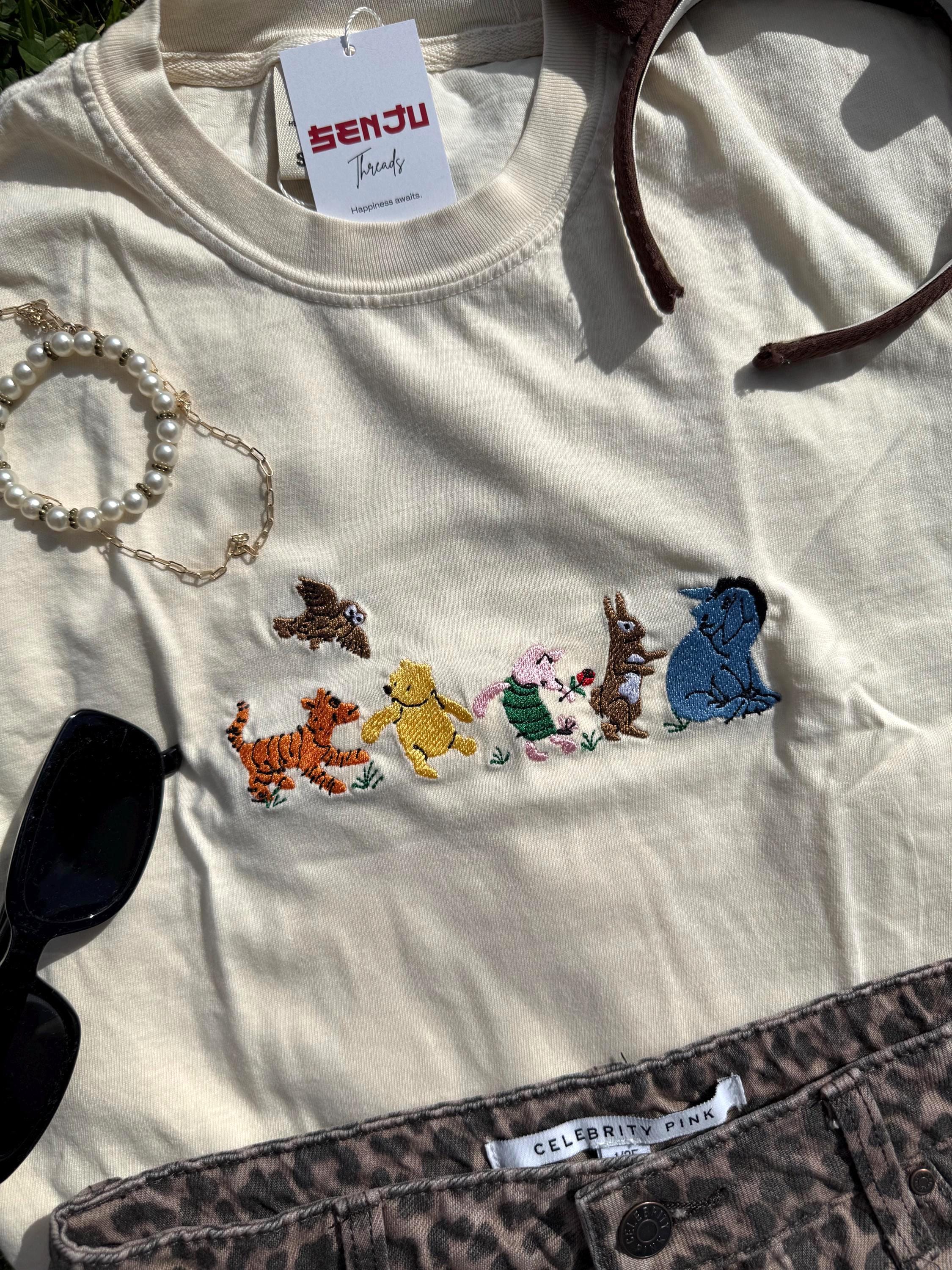 Vintage Winnie the Pooh Embroidered T-Shirt for Adults – Classic Honey Bear Tee for Everyday Casual Wear