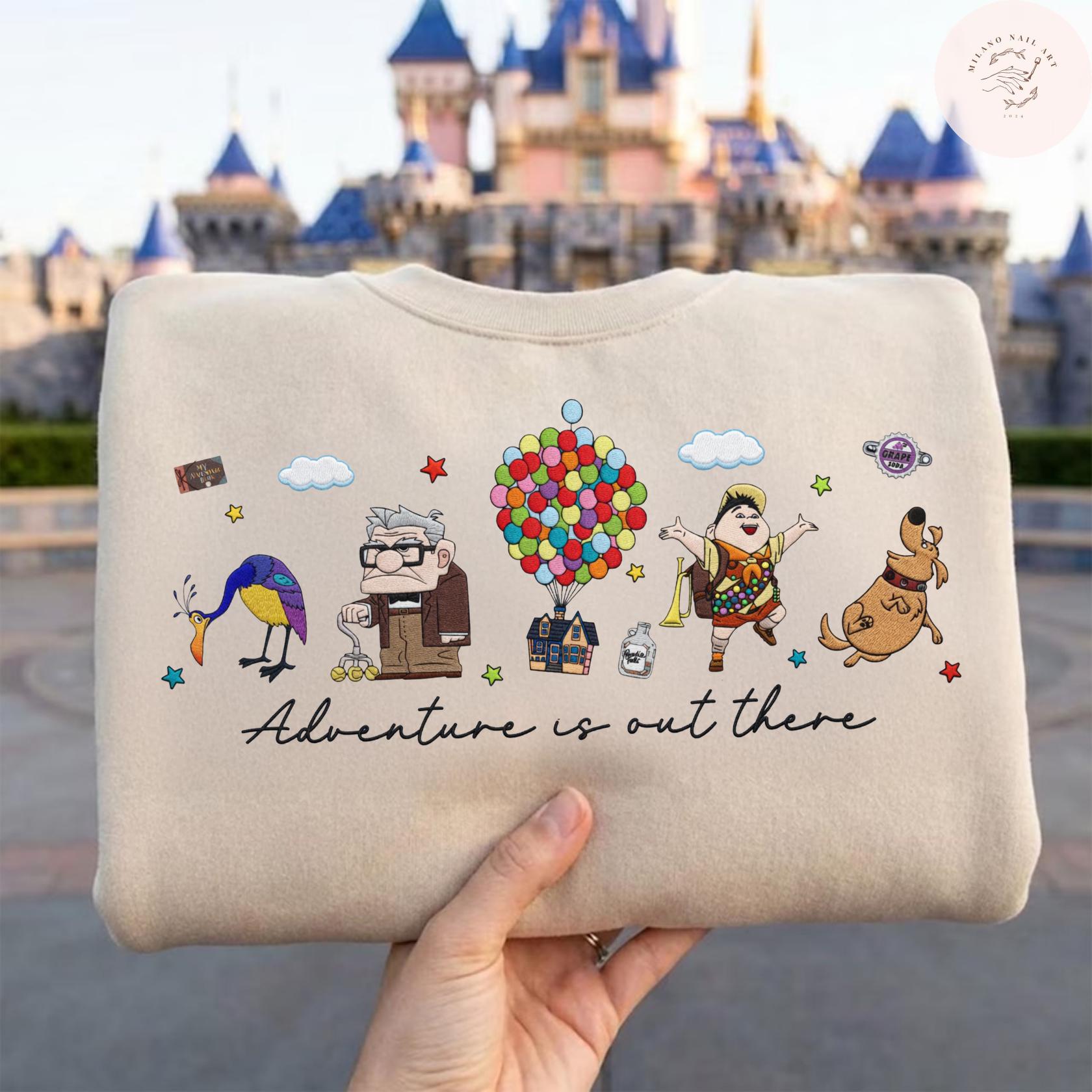 Embroidered Disney Up T Shirt Sweatshirt Hoodie with Carl Fredricksen Russell Dug Kevin – Adventure Is Out There WDW Disneyland Trip Outfit