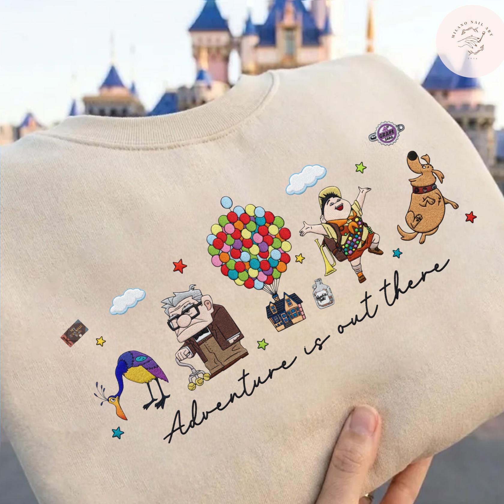Embroidered Disney Up T Shirt Sweatshirt Hoodie with Carl Fredricksen Russell Dug Kevin – Adventure Is Out There WDW Disneyland Trip Outfit - photo 2