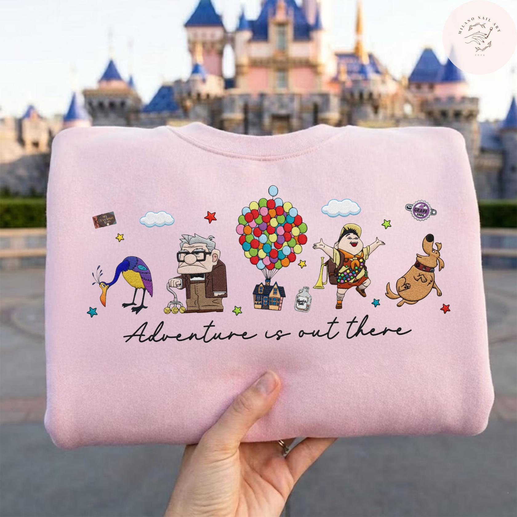 Embroidered Disney Up T Shirt Sweatshirt Hoodie with Carl Fredricksen Russell Dug Kevin – Adventure Is Out There WDW Disneyland Trip Outfit - photo 3