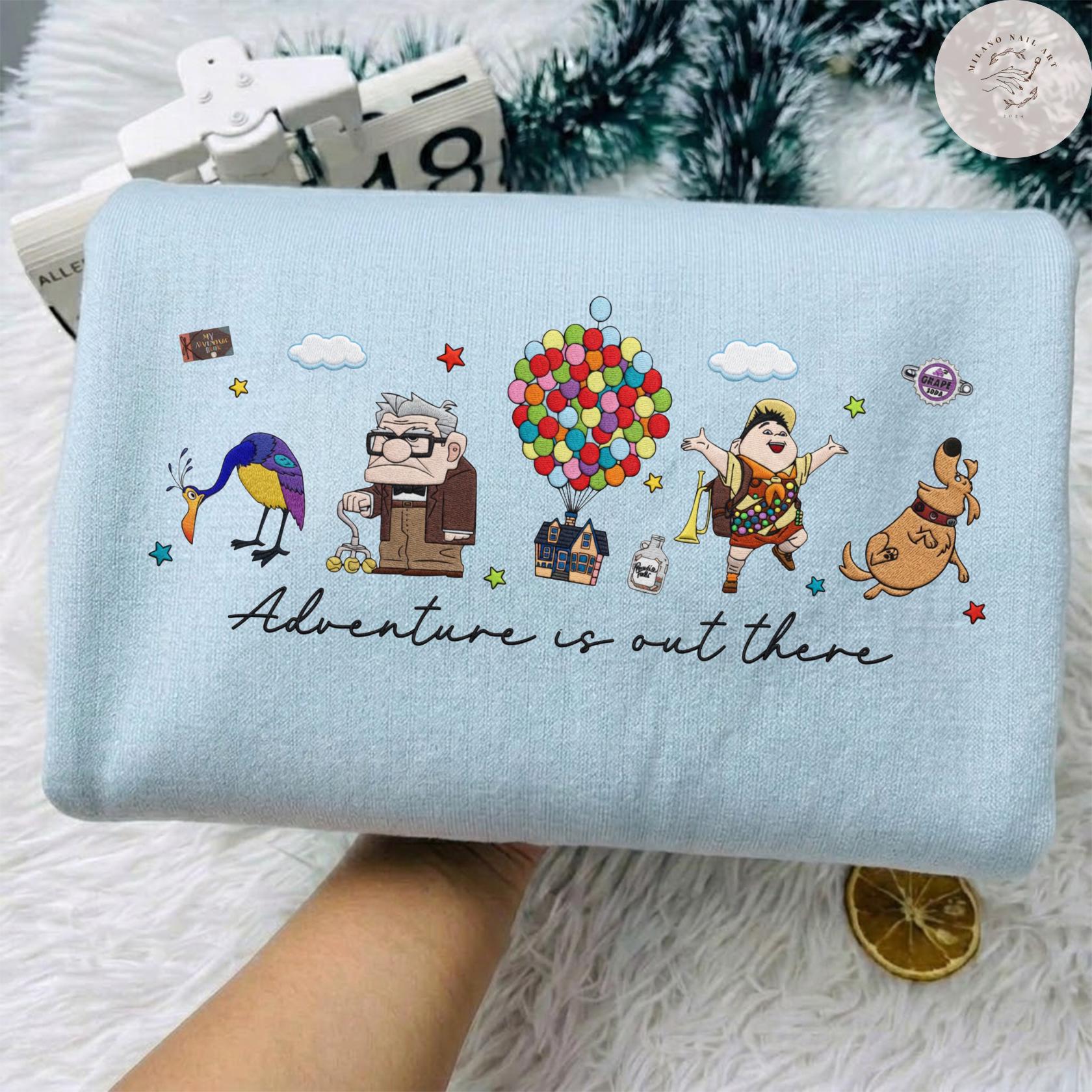 Embroidered Disney Up T Shirt Sweatshirt Hoodie with Carl Fredricksen Russell Dug Kevin – Adventure Is Out There WDW Disneyland Trip Outfit - photo 4