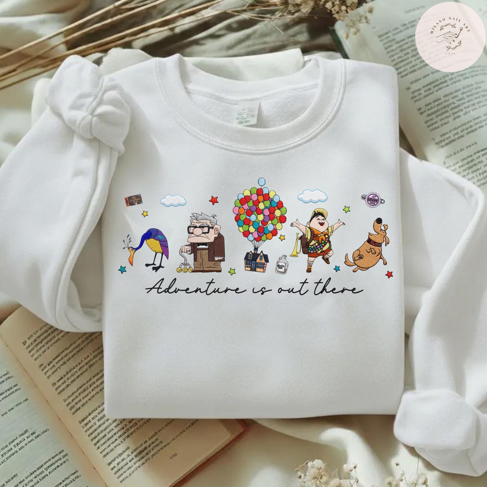Embroidered Disney Up T Shirt Sweatshirt Hoodie with Carl Fredricksen Russell Dug Kevin – Adventure Is Out There WDW Disneyland Trip Outfit - photo 6