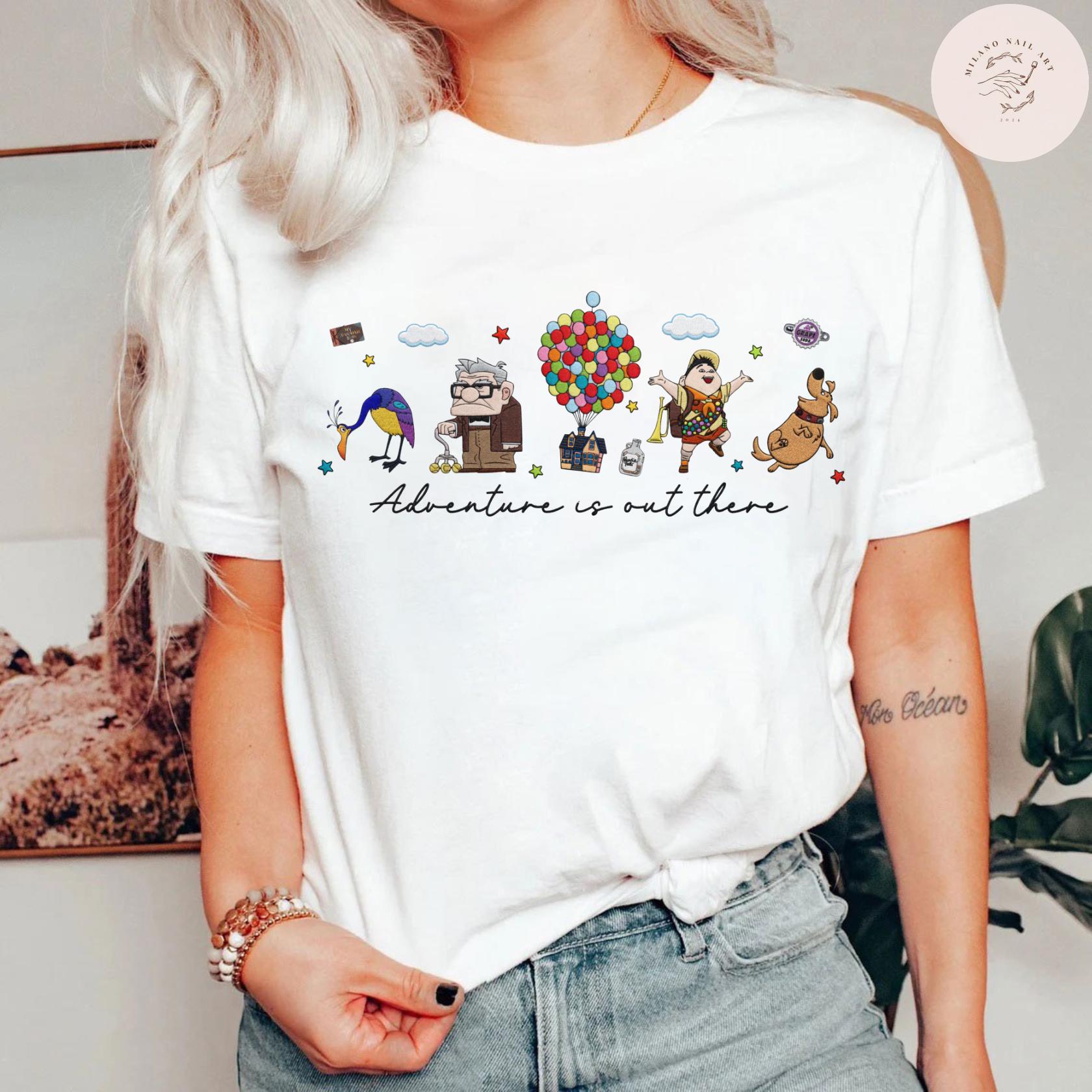 Embroidered Disney Up T Shirt Sweatshirt Hoodie with Carl Fredricksen Russell Dug Kevin – Adventure Is Out There WDW Disneyland Trip Outfit - photo 7