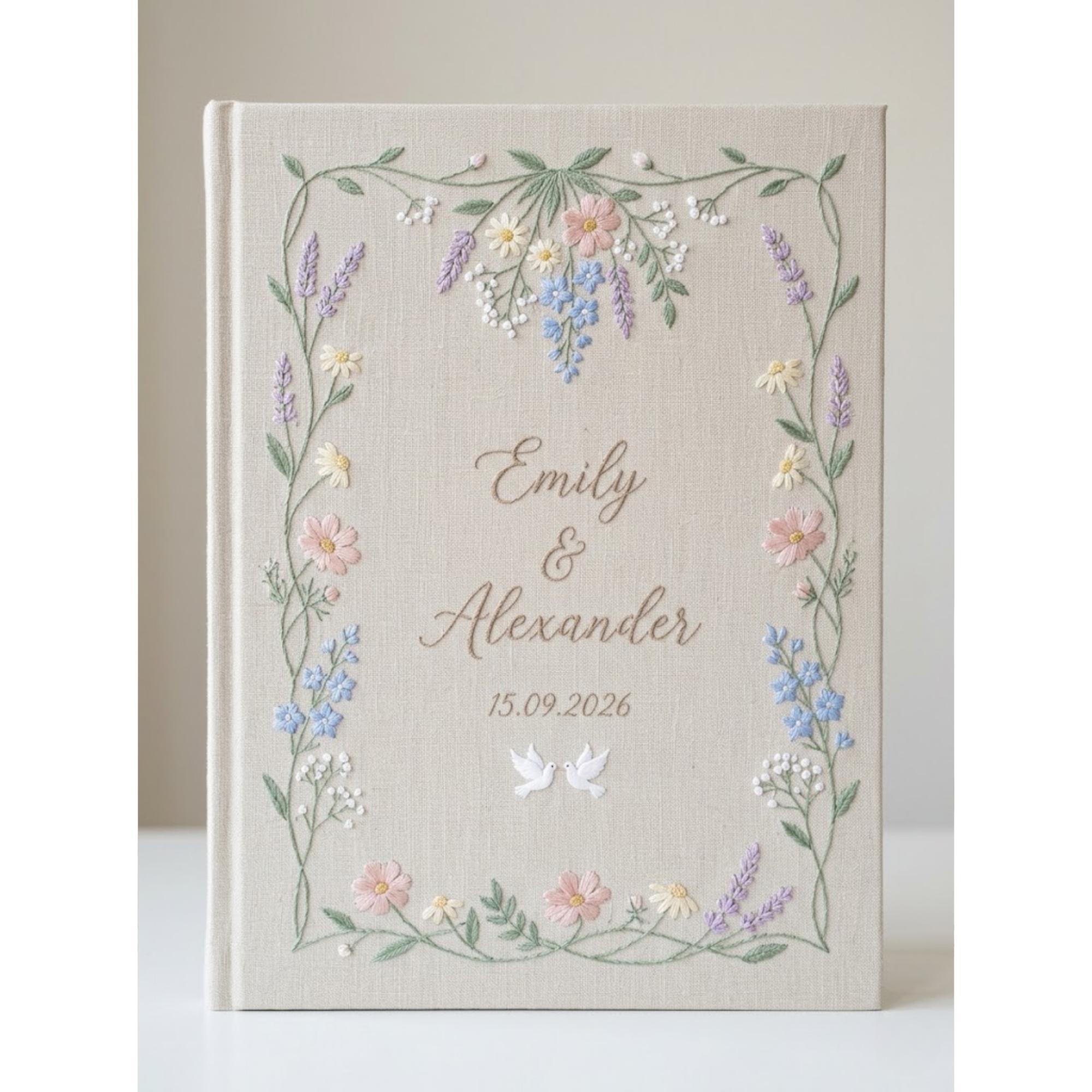 Custom Embroidered Linen Wedding Guest Book And Personalized Floral Polaroid Photo Guestbook Album, Wedding Memory Keepsake Gift - photo 3