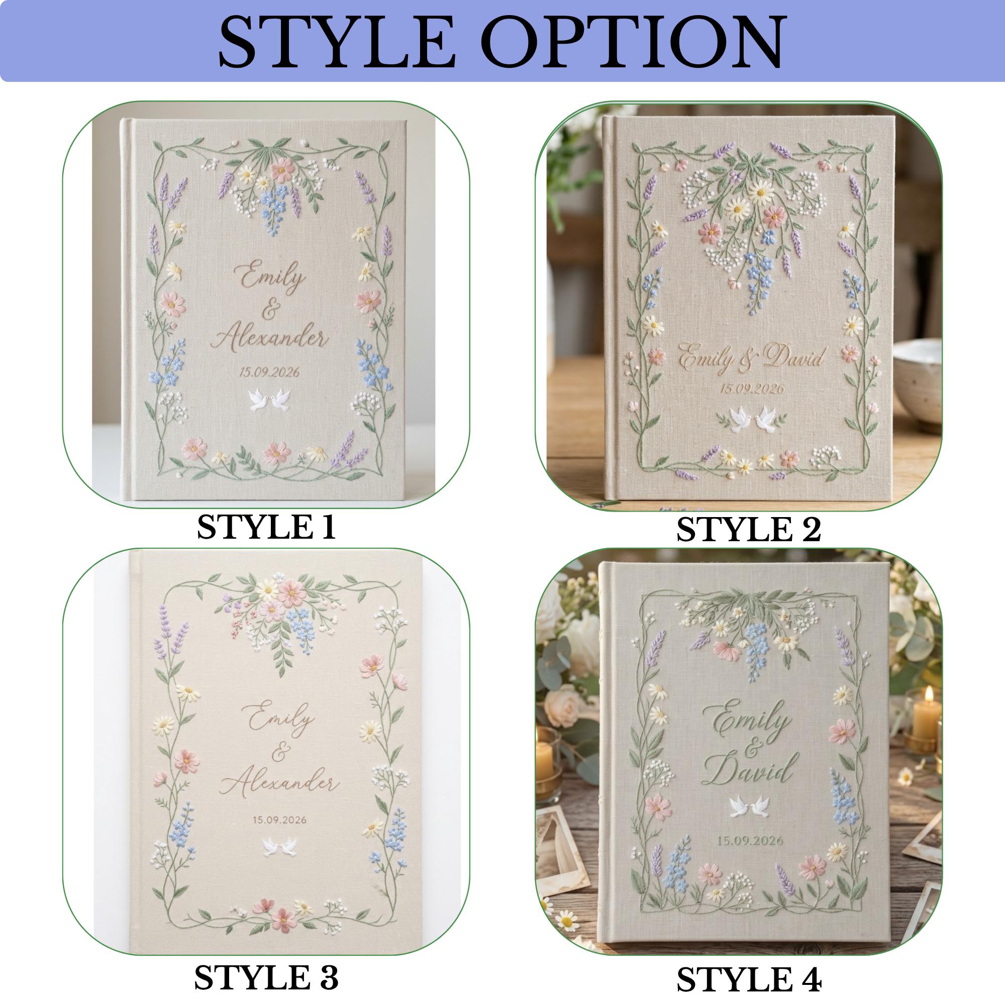 Custom Embroidered Linen Wedding Guest Book And Personalized Floral Polaroid Photo Guestbook Album, Wedding Memory Keepsake Gift - photo 4