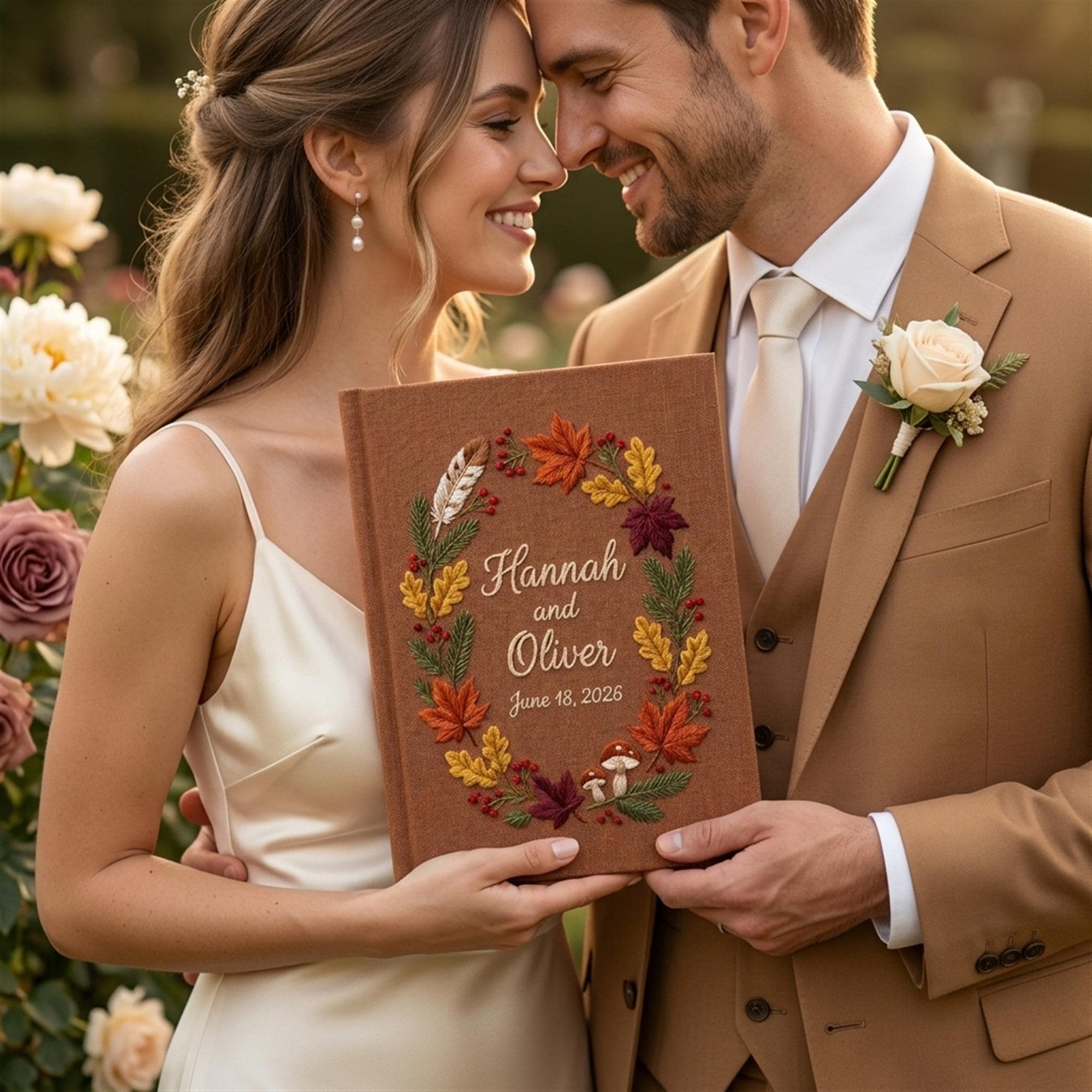 Personalized Fall Wedding Guest Book with Embroidered Linen Autumn Guestbook Album and Rustic Wedding Keepsake Gift - photo 9
