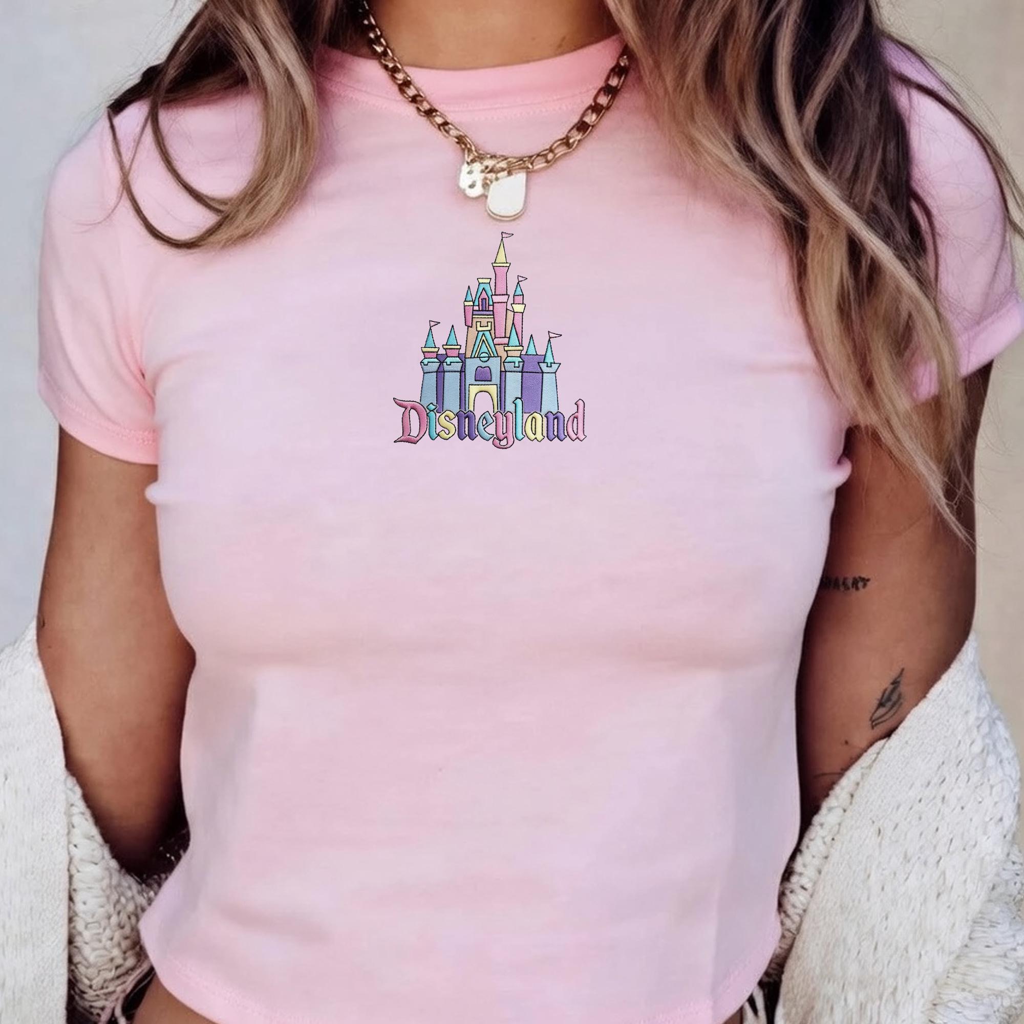 Embroidered Disneyland Castle Baby Tee In 90s Style – Cute Aesthetic Fitted Shirt For Magic Kingdom Inspired Disney Park Trip Outfit - photo 2