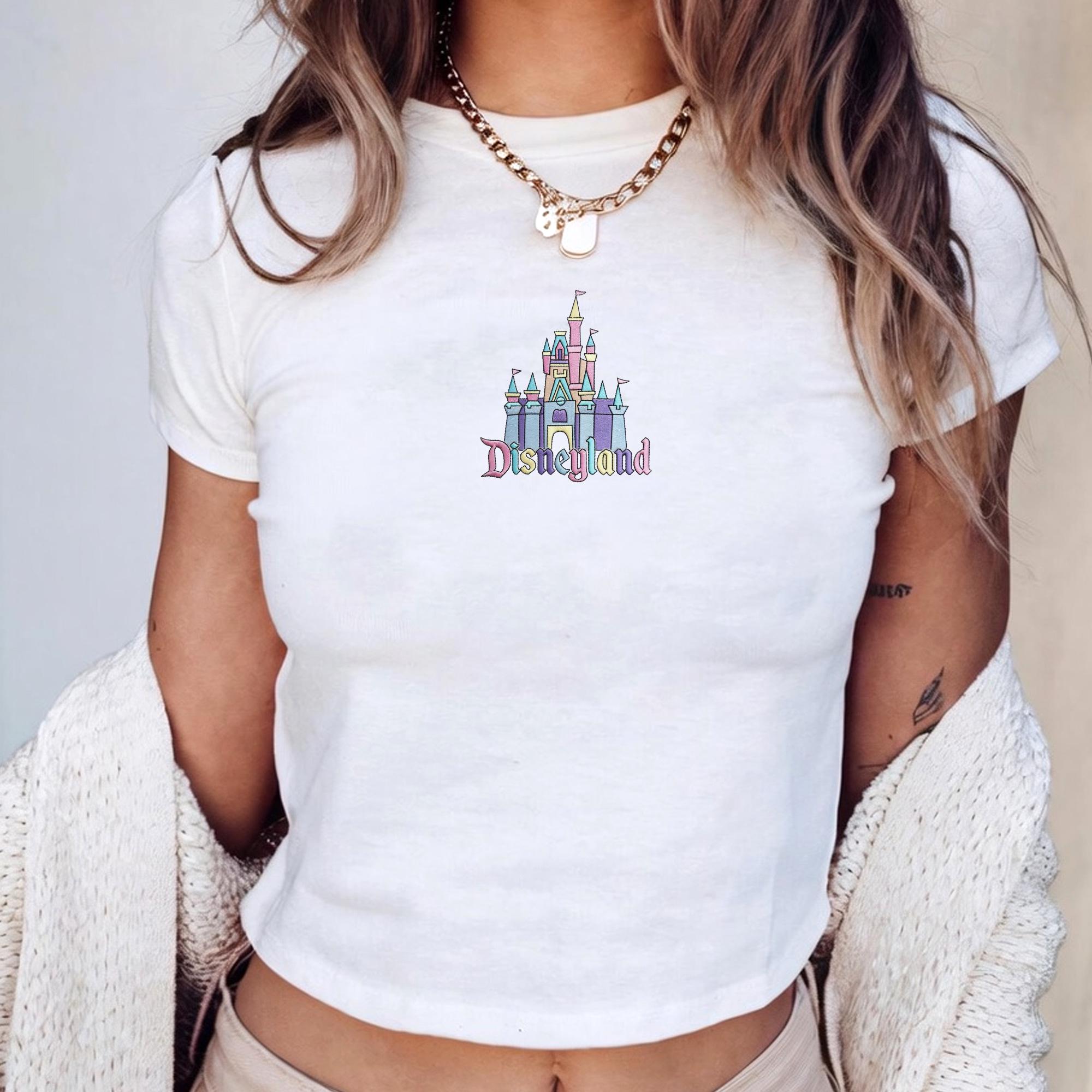 Embroidered Disneyland Castle Baby Tee In 90s Style – Cute Aesthetic Fitted Shirt For Magic Kingdom Inspired Disney Park Trip Outfit - photo 3