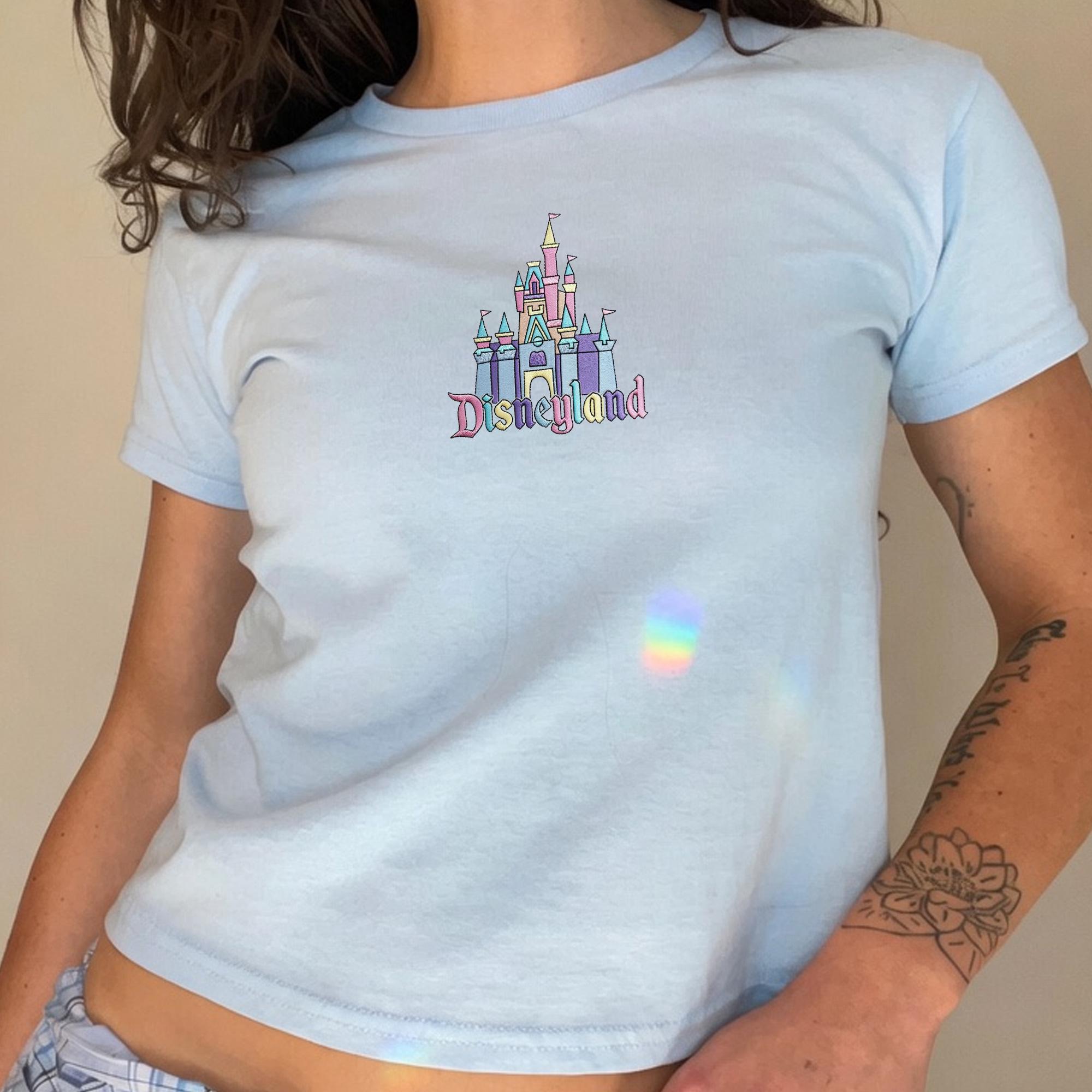 Embroidered Disneyland Castle Baby Tee In 90s Style – Cute Aesthetic Fitted Shirt For Magic Kingdom Inspired Disney Park Trip Outfit - photo 6