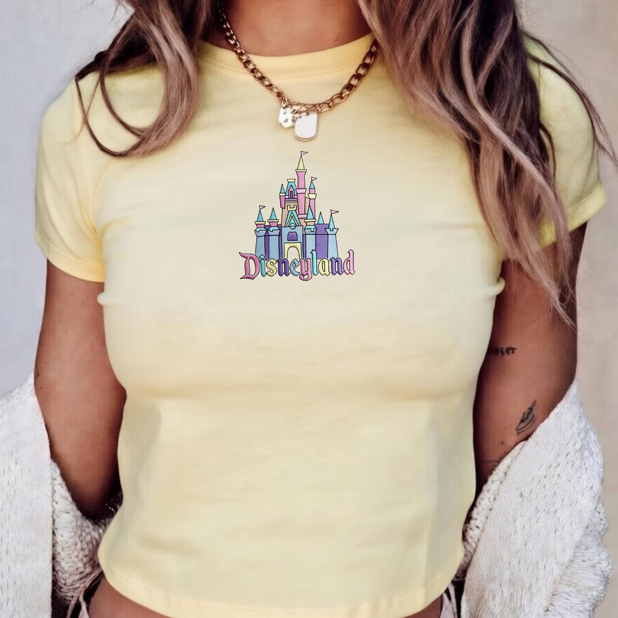 Embroidered Disneyland Castle Baby Tee In 90s Style – Cute Aesthetic Fitted Shirt For Magic Kingdom Inspired Disney Park Trip Outfit - photo 7