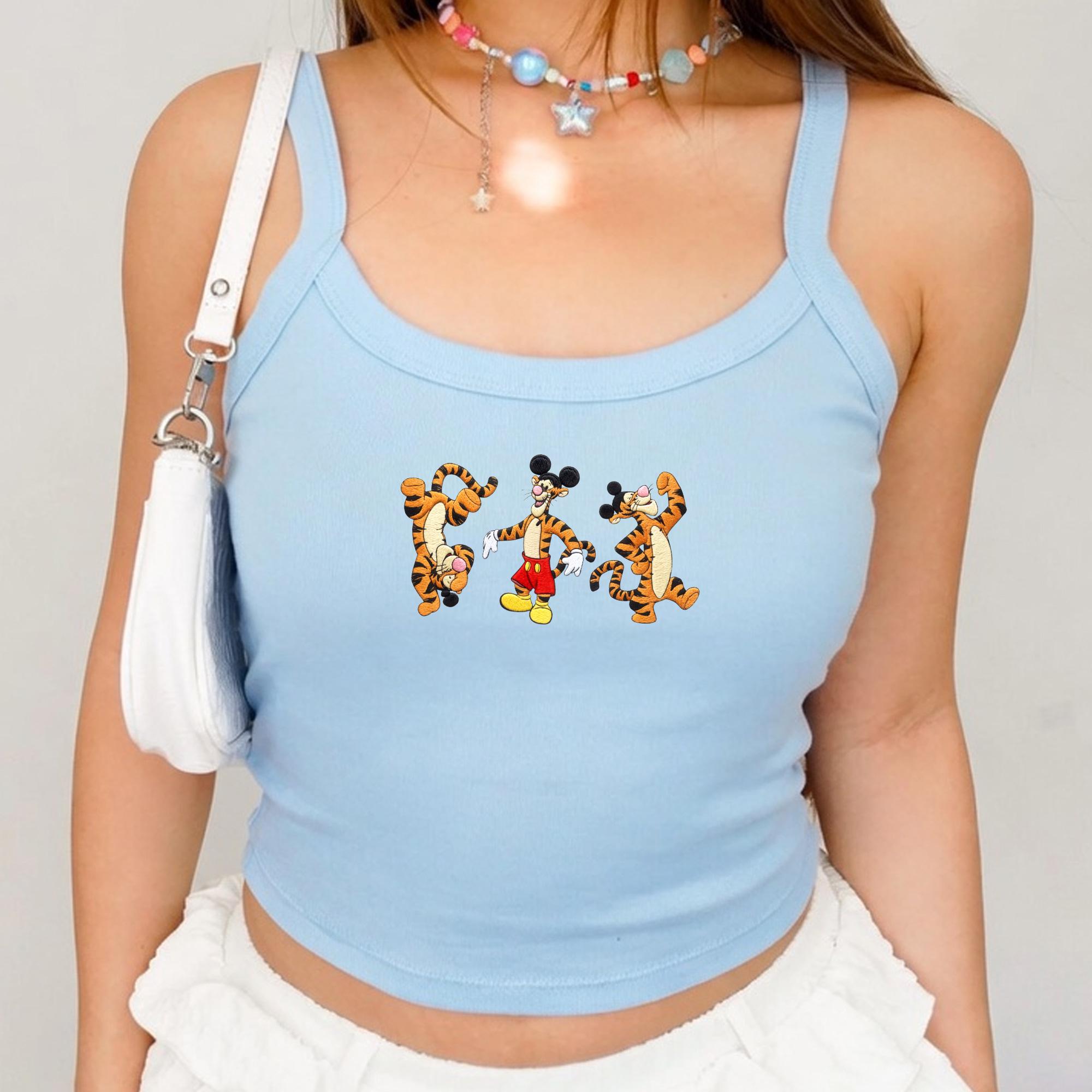 Disney Tigger Embroidered Tank Top And Winnie the Pooh Tiger Shirt for Y2K Racer Tank, Cute Cartoon Summer Outfit, Disney Trip Gift For Her