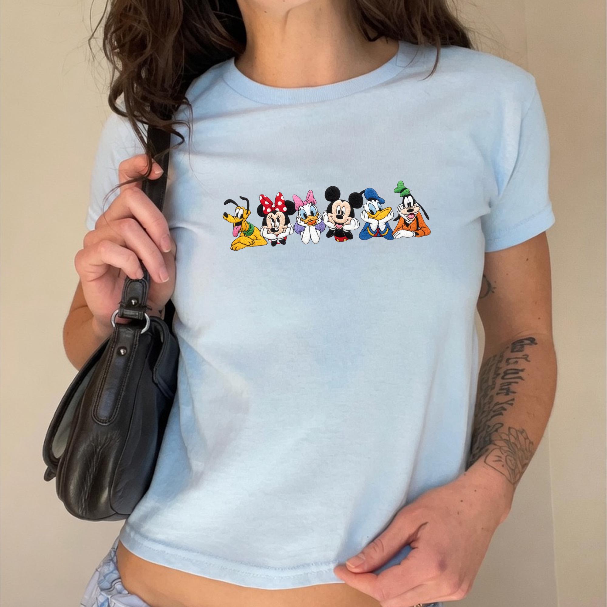 Cute Embroidered Mickey And Friends Baby Tee – Magical Mouse Head Embroidery Crop Top Shirt For Disney Family Trip Outfit And Gift - photo 2