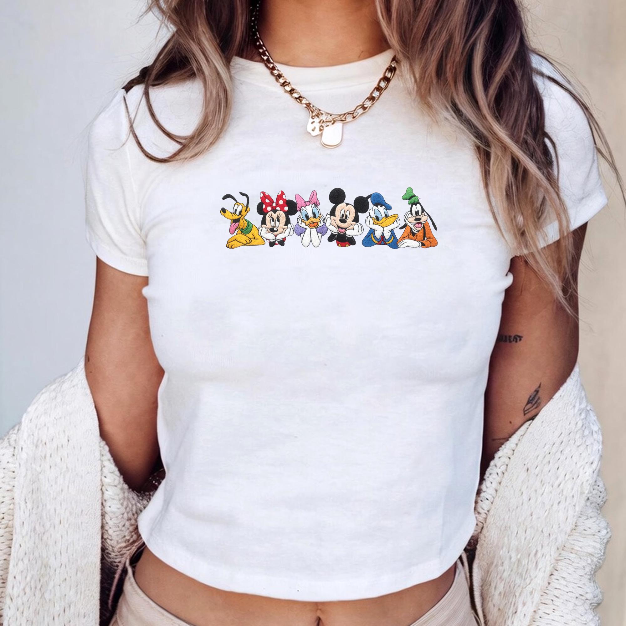 Cute Embroidered Mickey And Friends Baby Tee – Magical Mouse Head Embroidery Crop Top Shirt For Disney Family Trip Outfit And Gift - photo 4