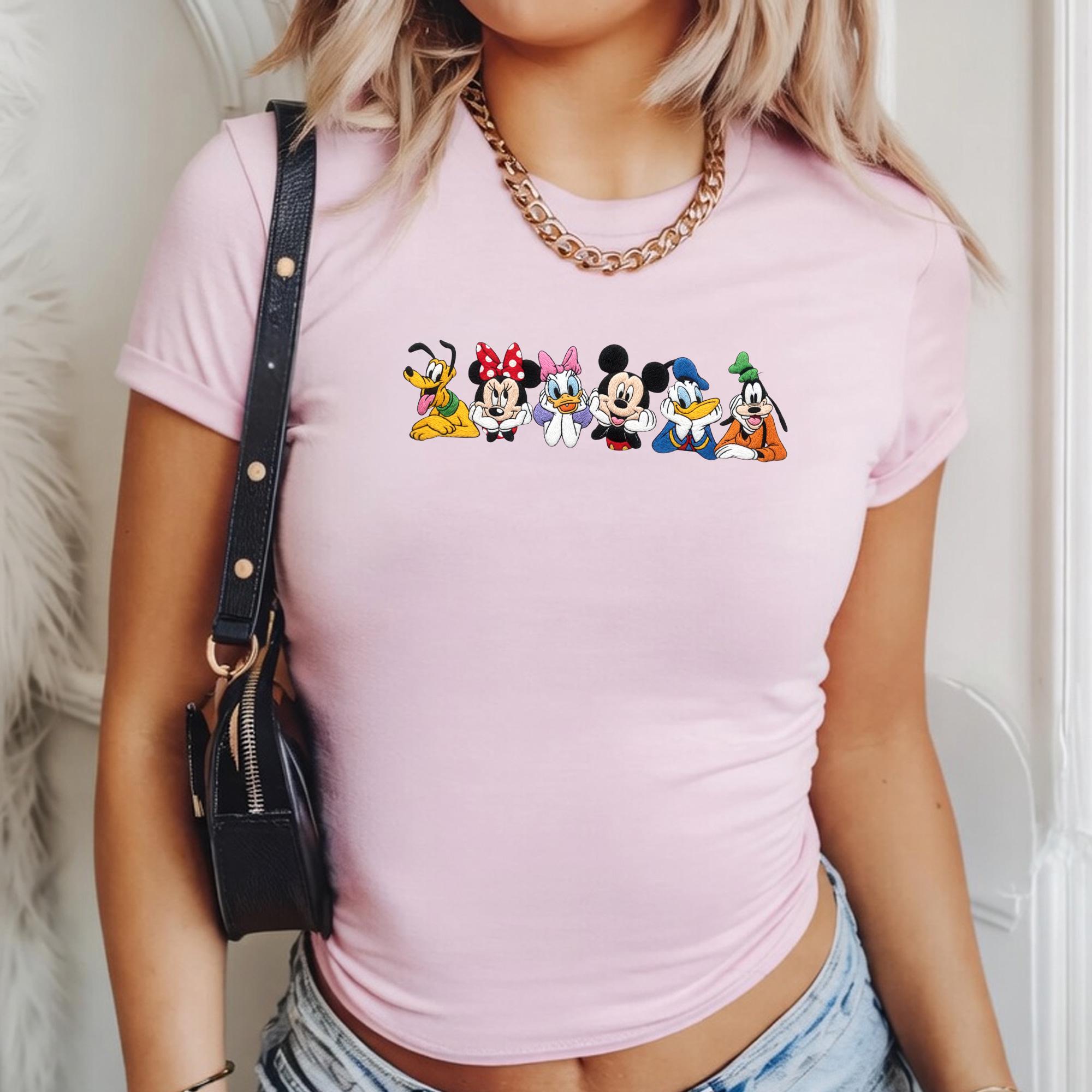 Cute Embroidered Mickey And Friends Baby Tee – Magical Mouse Head Embroidery Crop Top Shirt For Disney Family Trip Outfit And Gift - photo 6