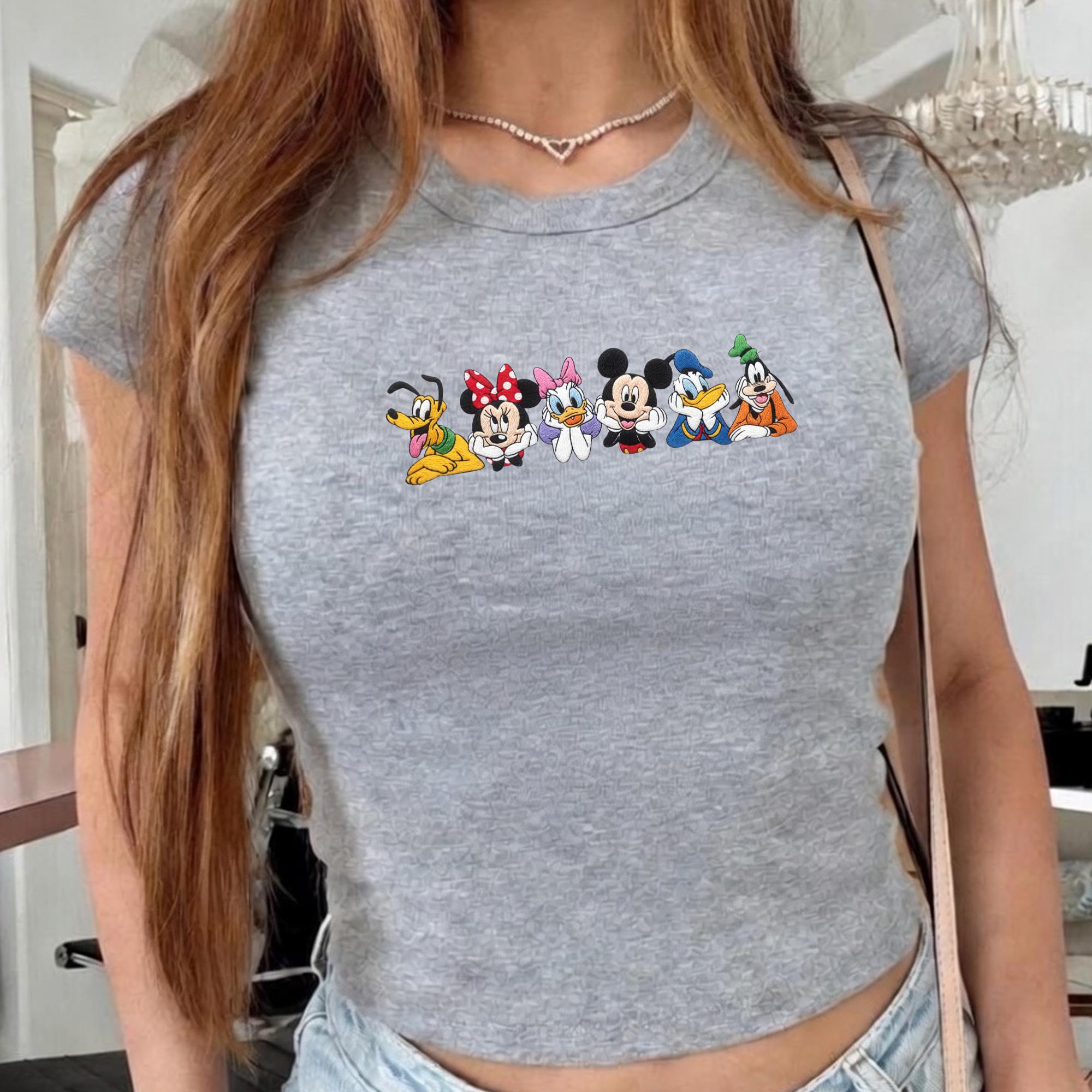 Cute Embroidered Mickey And Friends Baby Tee – Magical Mouse Head Embroidery Crop Top Shirt For Disney Family Trip Outfit And Gift - photo 7