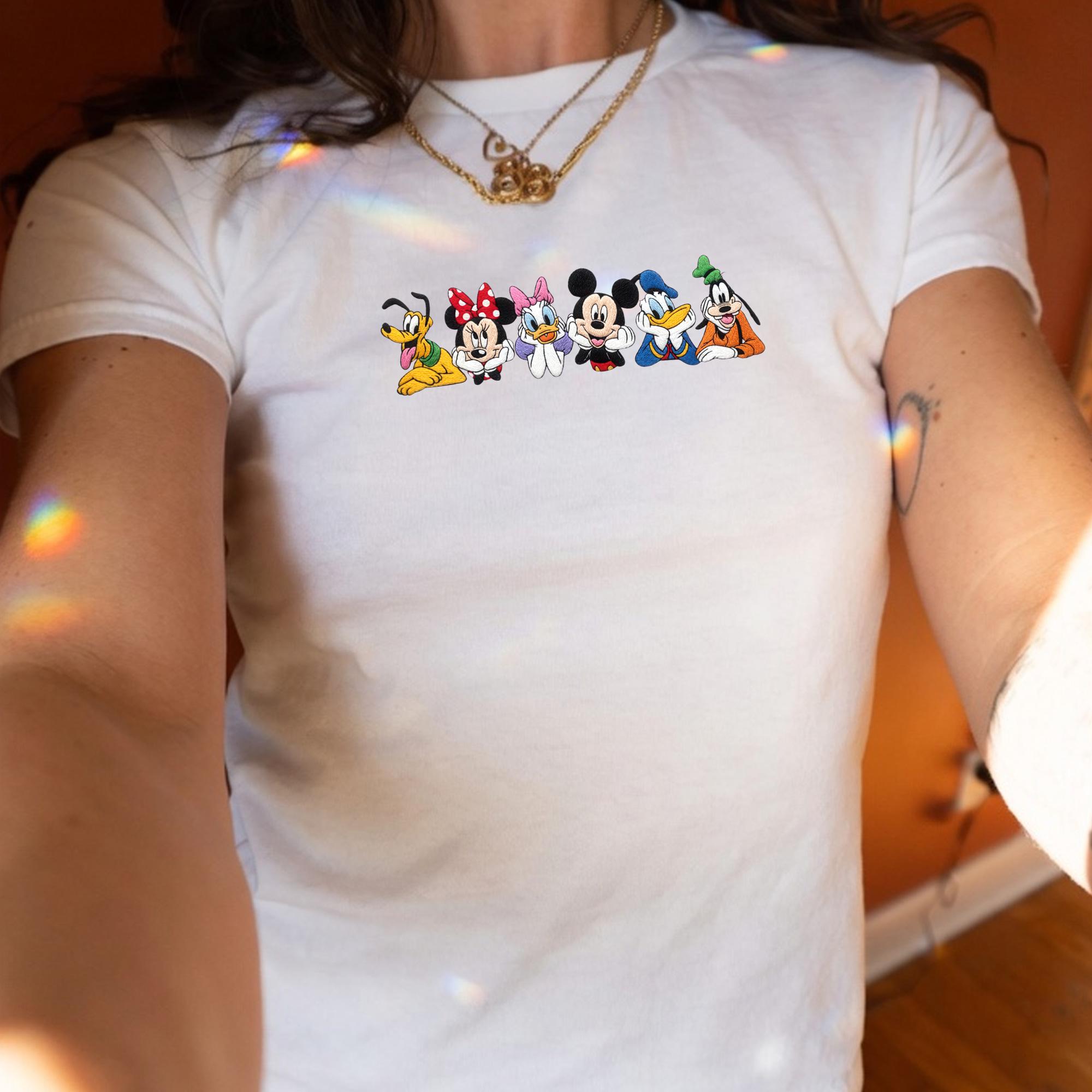 Cute Embroidered Mickey And Friends Baby Tee – Magical Mouse Head Embroidery Crop Top Shirt For Disney Family Trip Outfit And Gift - photo 8