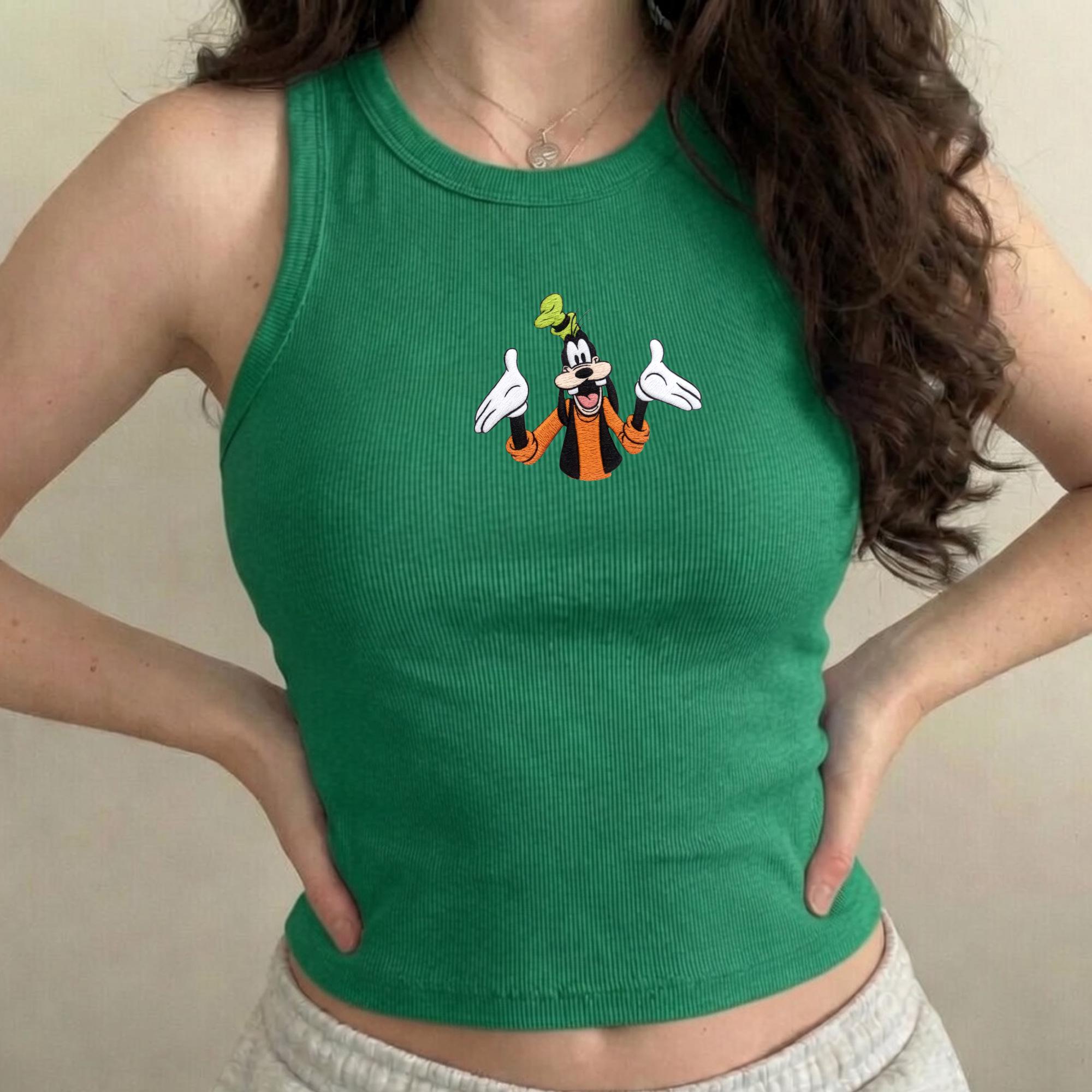 Embroidered Disney Characters Ribbed Tank Top With Minimal Chest Design – Cute Aesthetic Mickey Minnie Daisy Donald Goofy Summer Shirt Outfit - photo 3