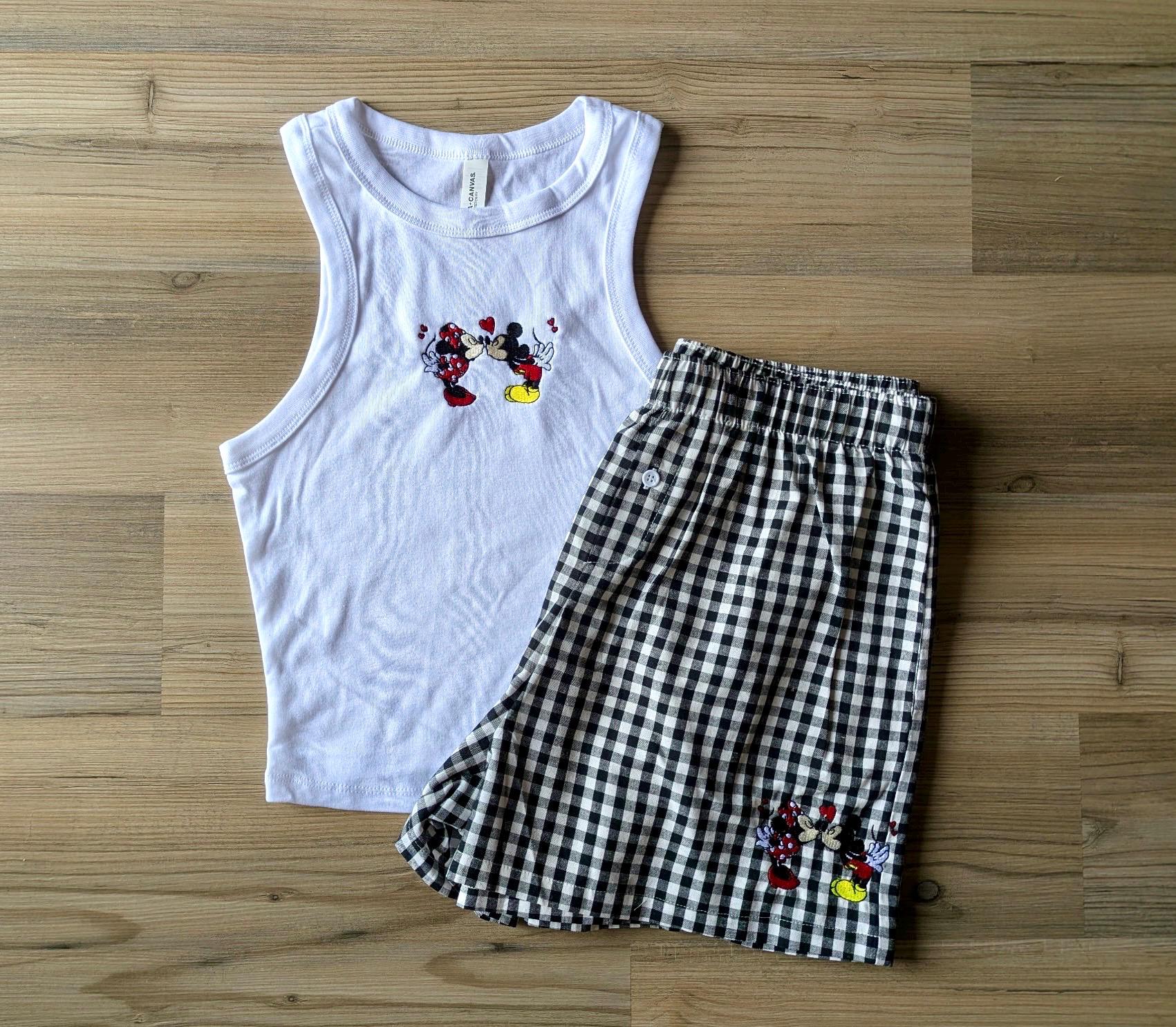 Kiss Mickey and Love Minnie Embroidered Pink Crop Tank Baby Tee – Cute Disney Couples Valentine Anniversary WDW Unisex Shirt - photo 3