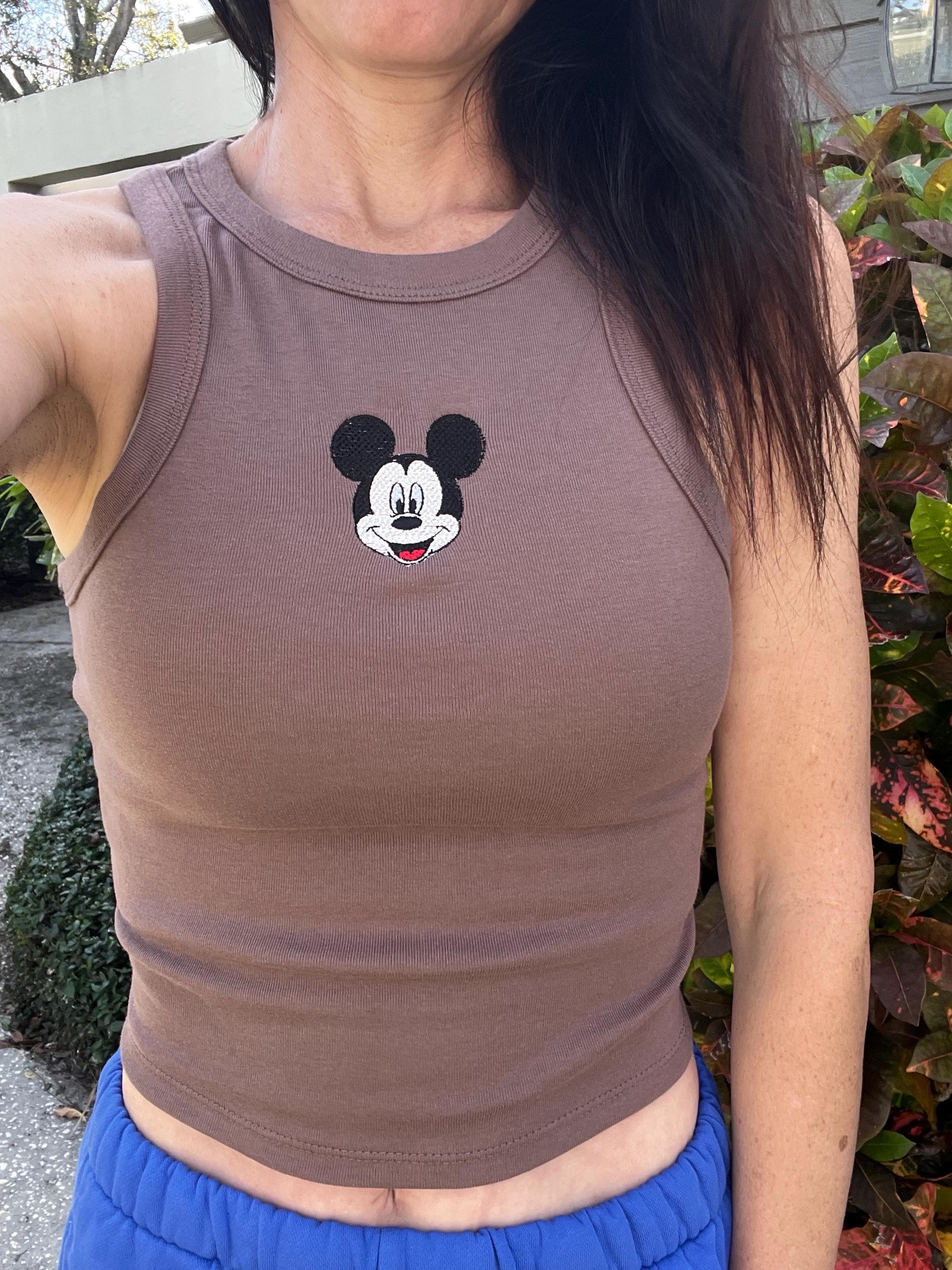 Kiss Mickey and Love Minnie Embroidered Pink Crop Tank Baby Tee – Cute Disney Couples Valentine Anniversary WDW Unisex Shirt - photo 5
