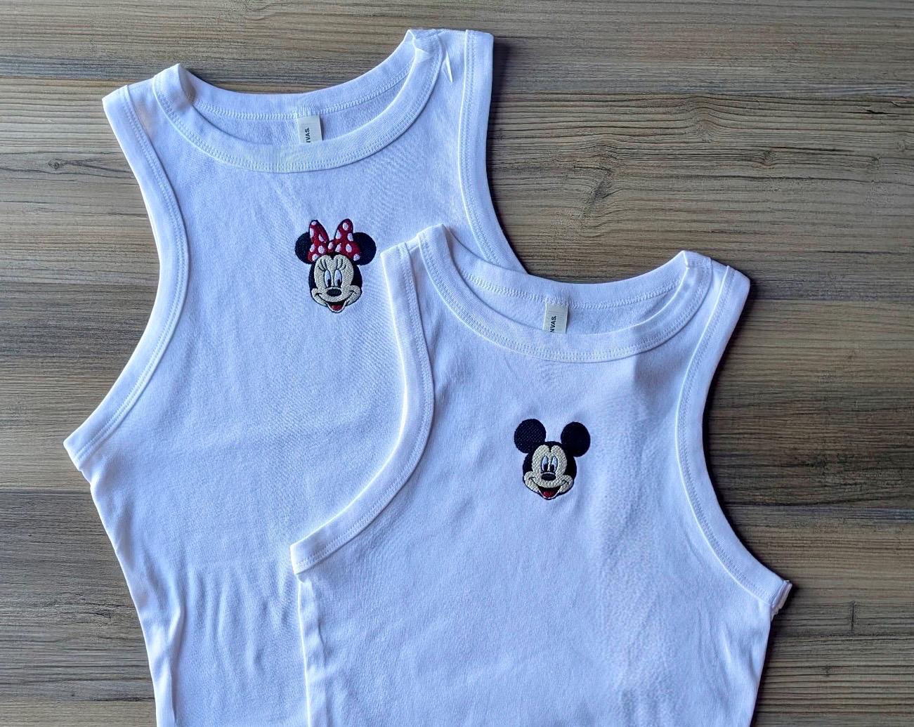 Kiss Mickey and Love Minnie Embroidered Pink Crop Tank Baby Tee – Cute Disney Couples Valentine Anniversary WDW Unisex Shirt - photo 7