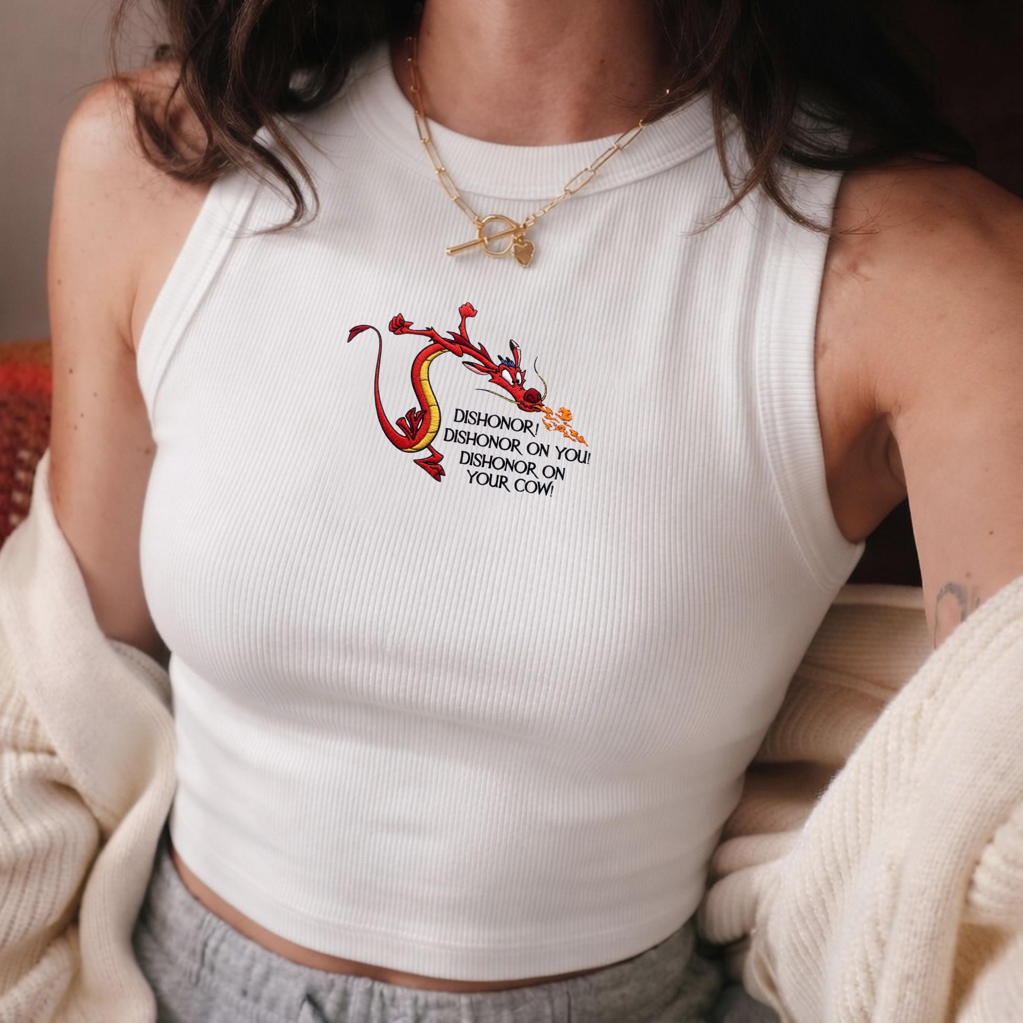 Embroidered Mulan Mushu Cow Tank Top With Dishonor On Your Shirt for Funny Disney Fans, Cartoon Summer Park Outfit Gift For Women Men