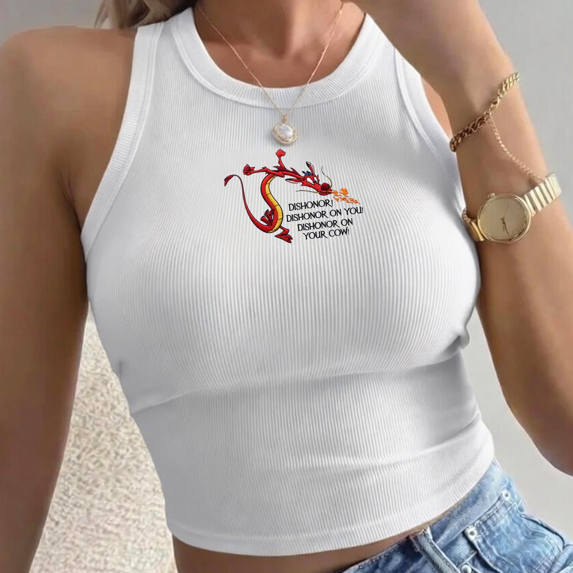 Embroidered Mulan Mushu Cow Tank Top With Dishonor On Your Shirt for Funny Disney Fans, Cartoon Summer Park Outfit Gift For Women Men - photo 7
