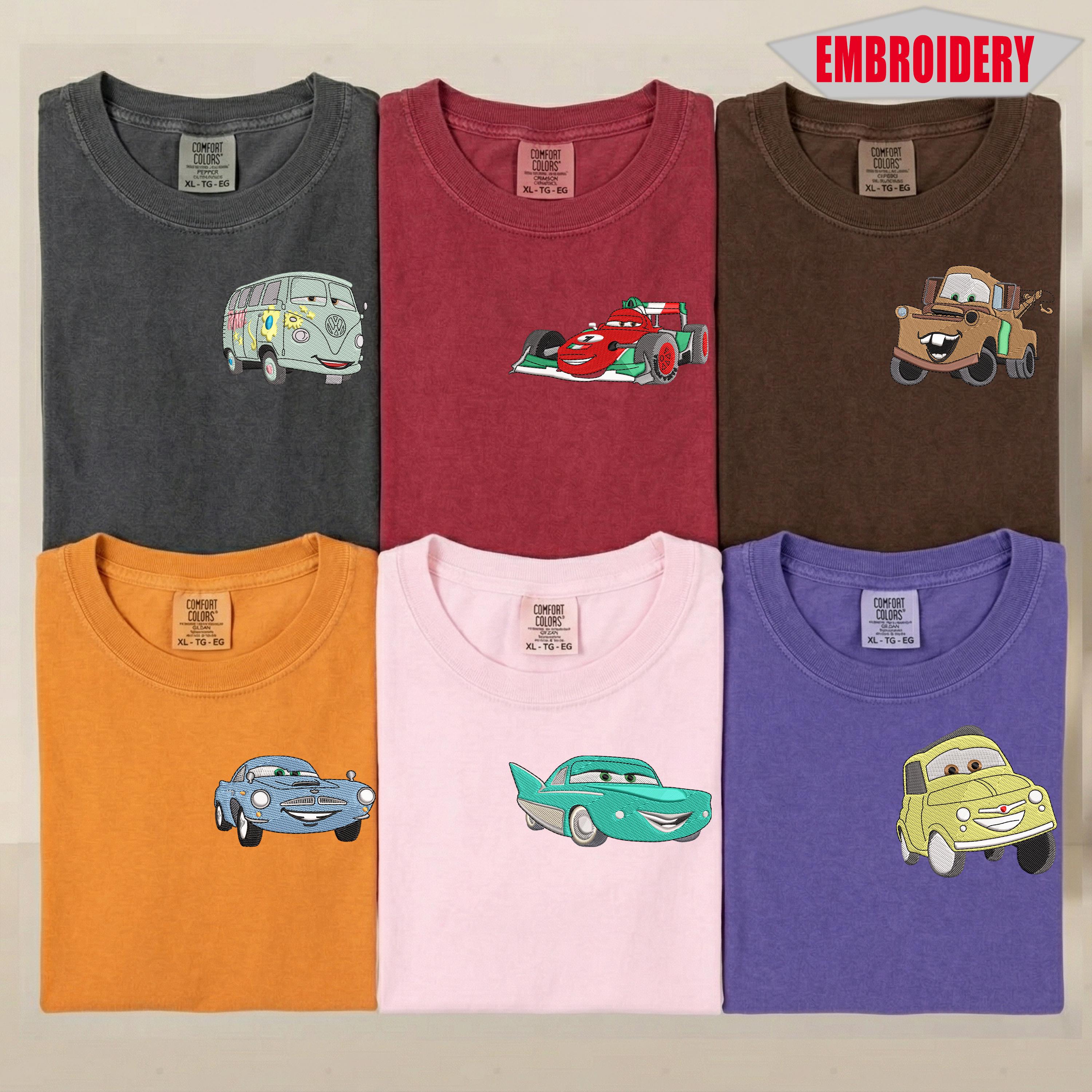 Custom Embroidered Disney Cars Comfort Colors Shirt with Lightning McQueen Mater and Sally – Racing Movie Fan Tee - photo 9