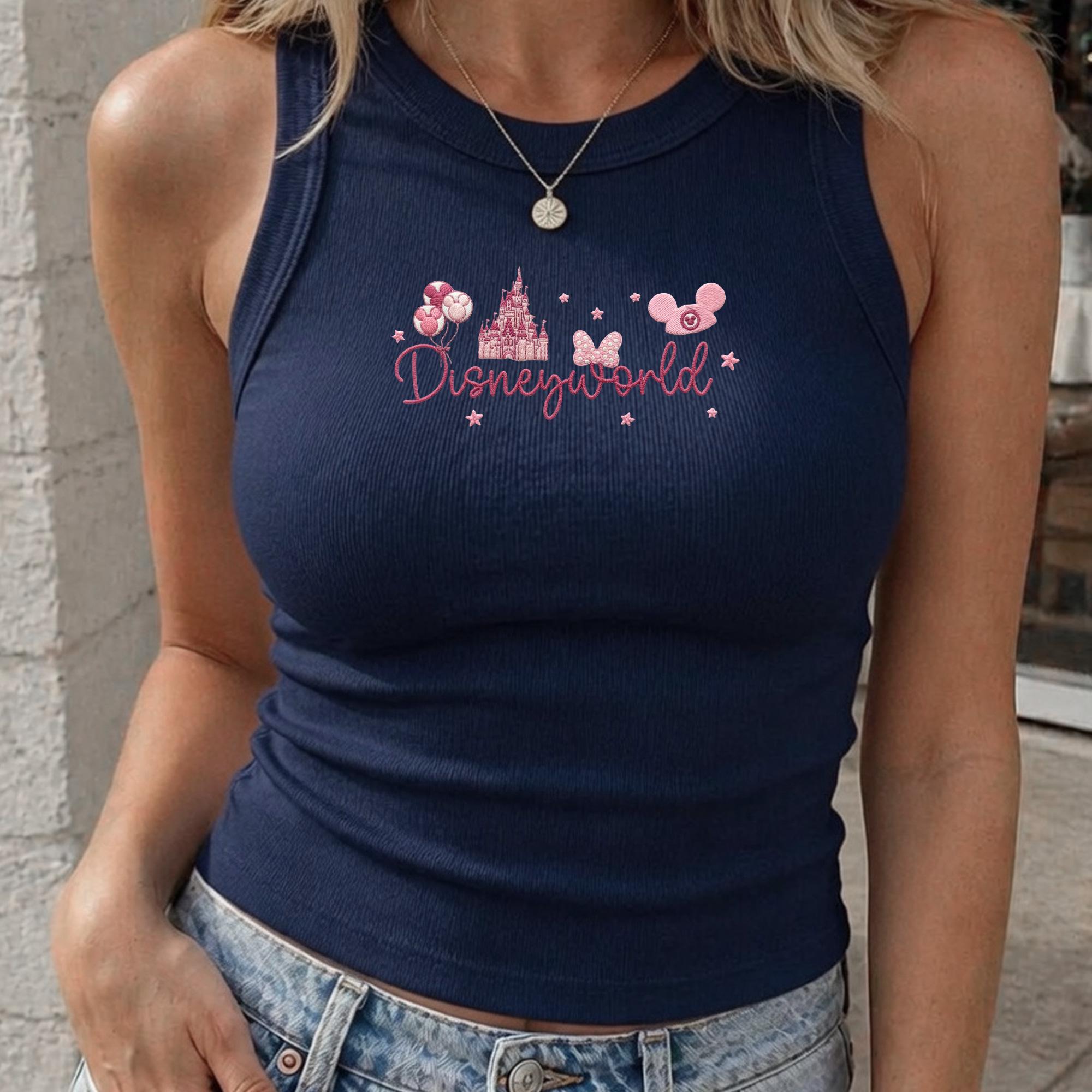 Embroidered Disney World Minnie Castle Tank Top with Pink Bow, Gift for Park Trip and Cute Magic Kingdom Summer Tank - photo 4
