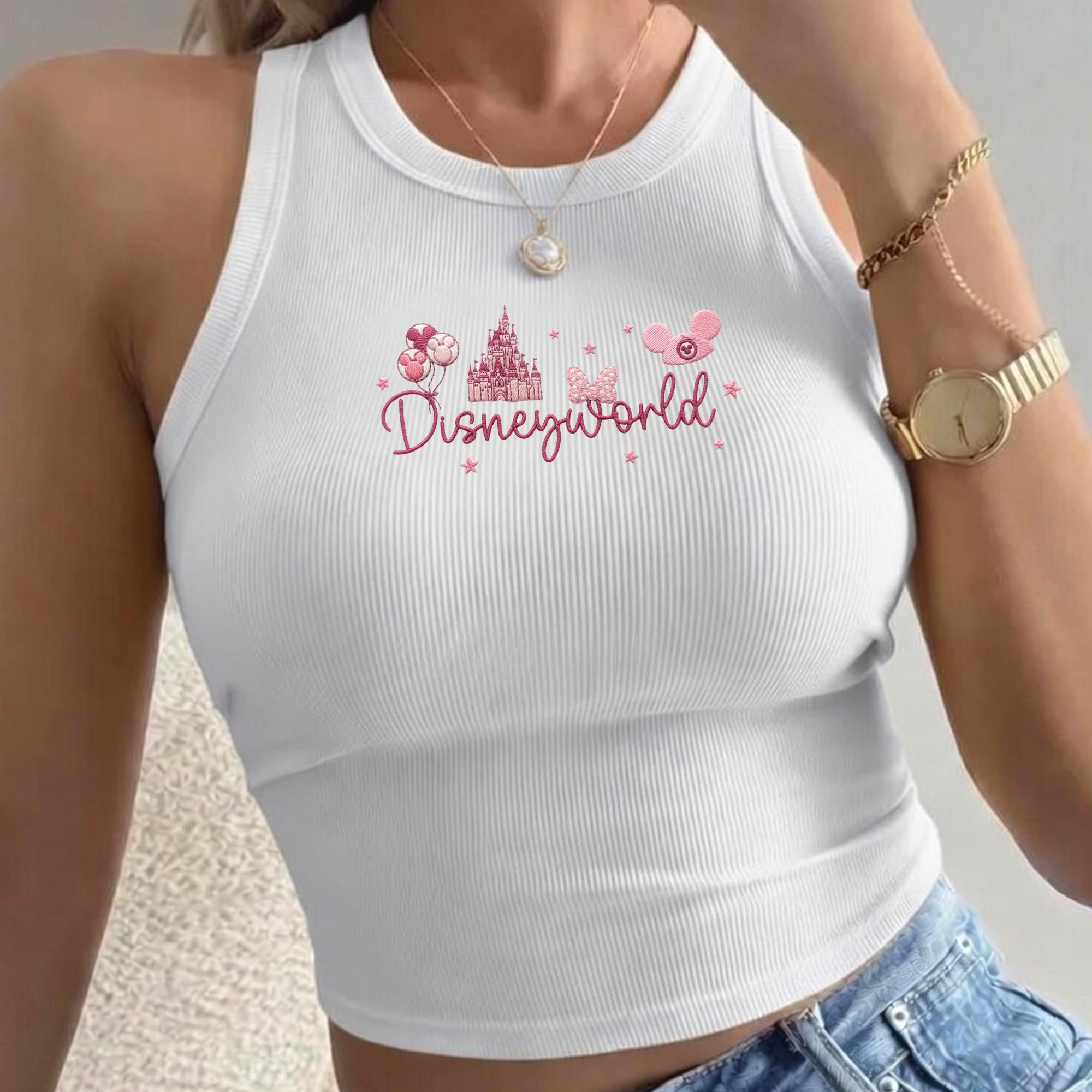 Embroidered Disney World Minnie Castle Tank Top with Pink Bow, Gift for Park Trip and Cute Magic Kingdom Summer Tank - photo 8
