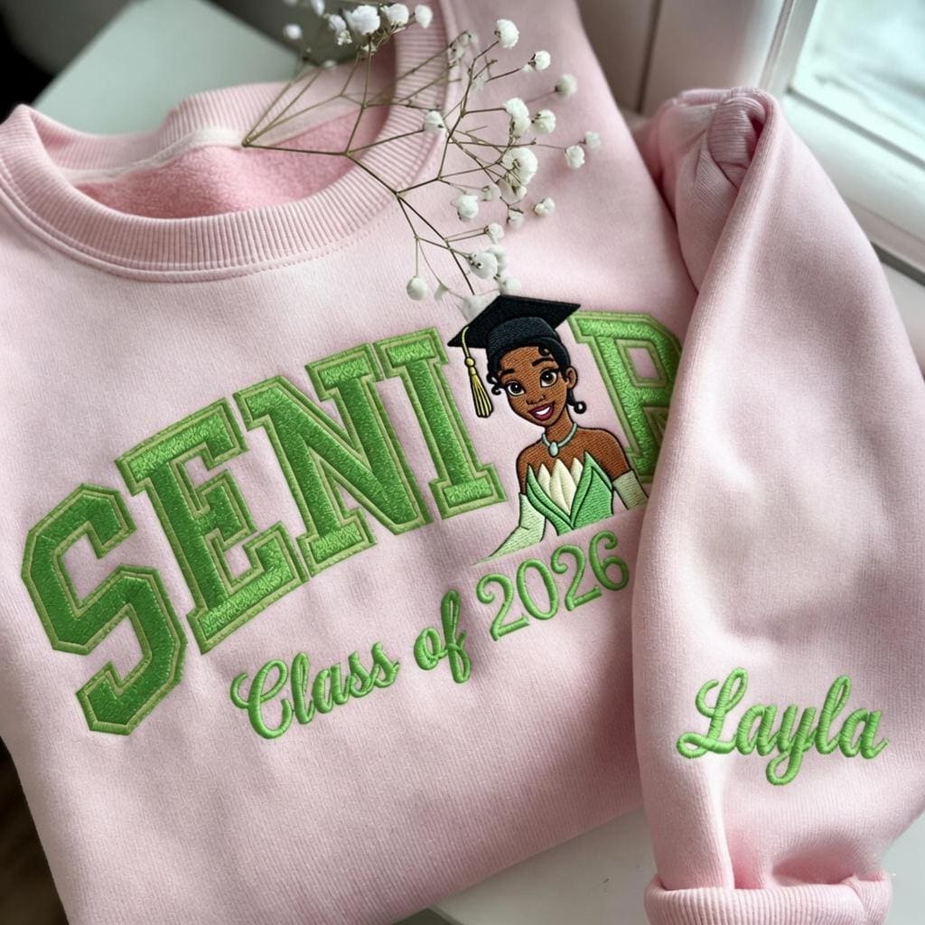 Personalized Tiana Senior Embroidered Sweatshirt with Custom Name – Disney Princess Grad Nite Crewneck and Class of 2026 Gift - photo 3