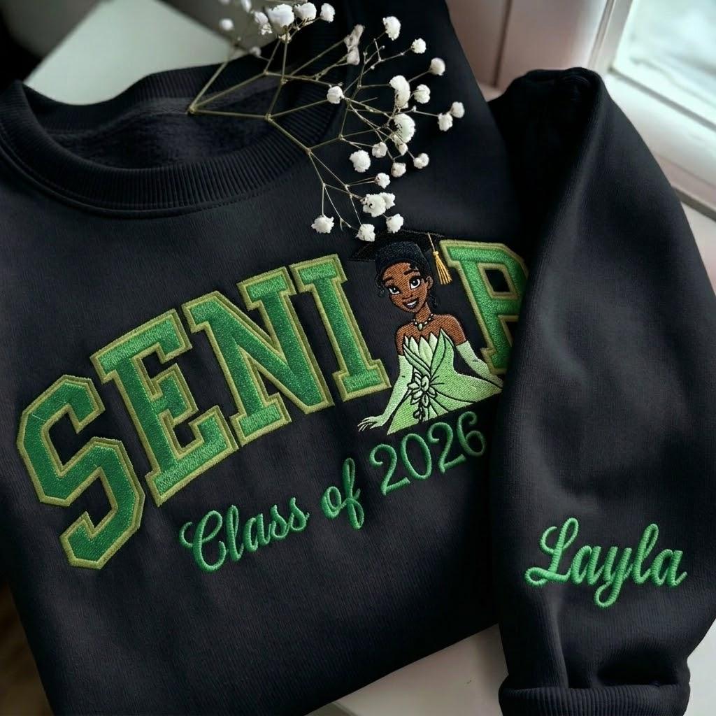 Personalized Tiana Senior Embroidered Sweatshirt with Custom Name – Disney Princess Grad Nite Crewneck and Class of 2026 Gift - photo 5