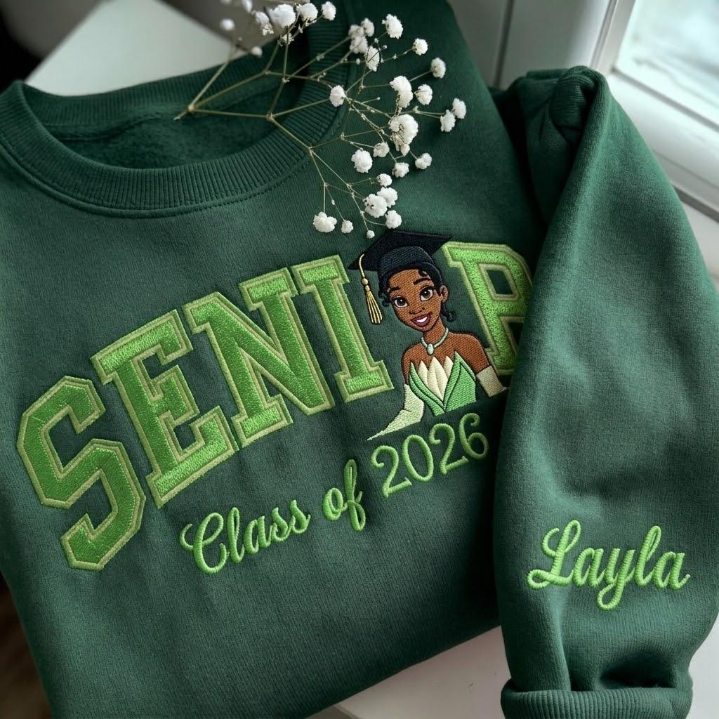 Personalized Tiana Senior Embroidered Sweatshirt with Custom Name – Disney Princess Grad Nite Crewneck and Class of 2026 Gift - photo 6