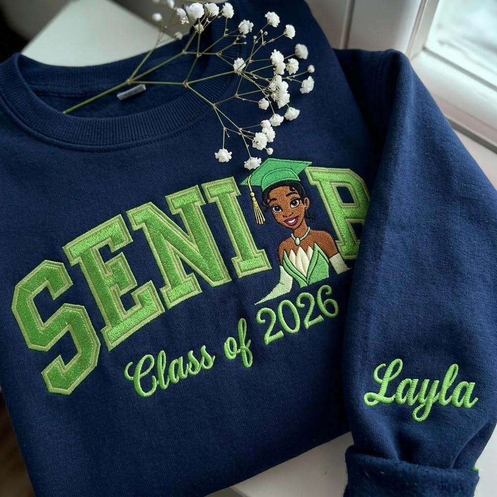 Personalized Tiana Senior Embroidered Sweatshirt with Custom Name – Disney Princess Grad Nite Crewneck and Class of 2026 Gift - photo 7