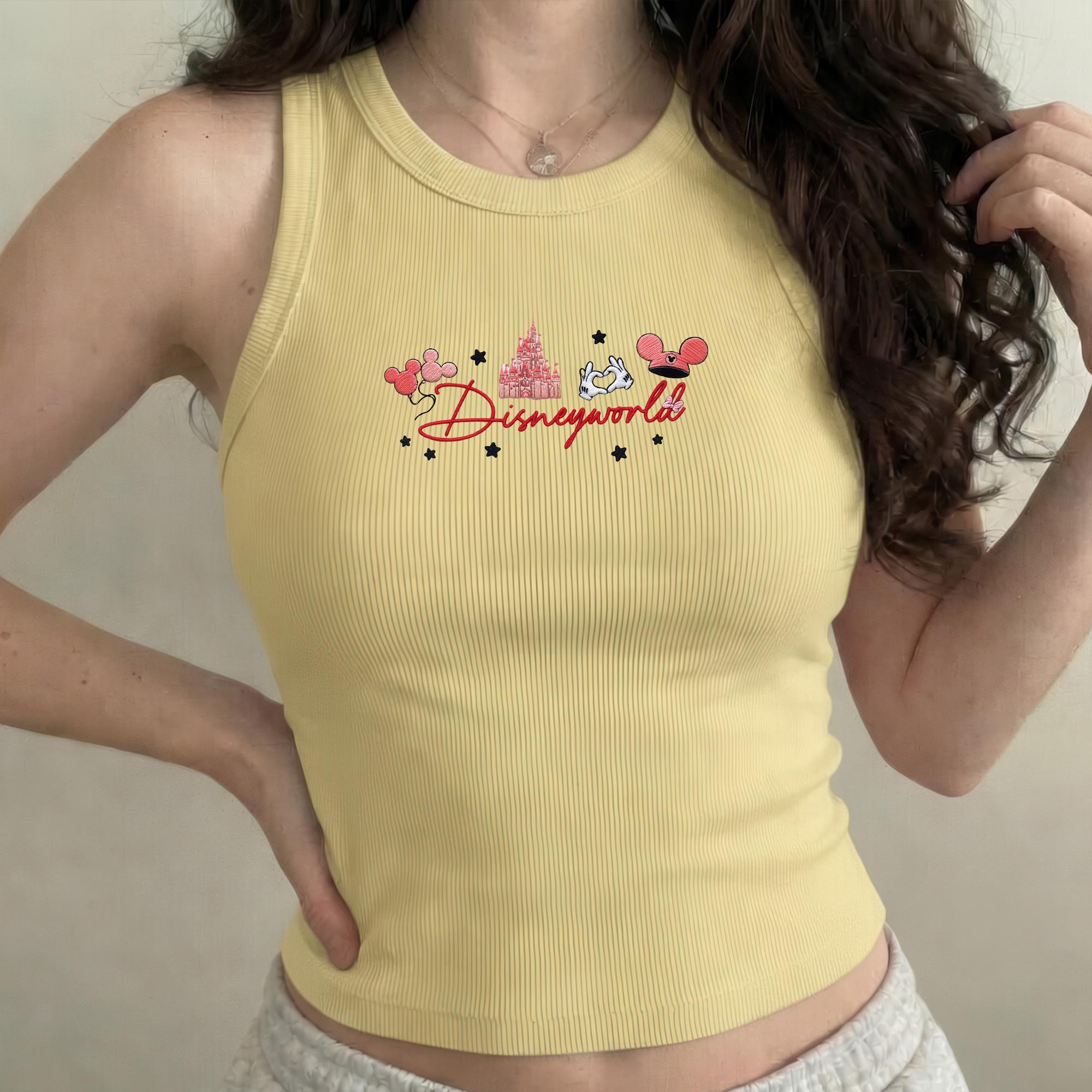 Disney World Embroidered Tank Top with Minnie Castle Pink Bow, Gift for Lovers Trip and Cute Magical Park Tank for Women - photo 2