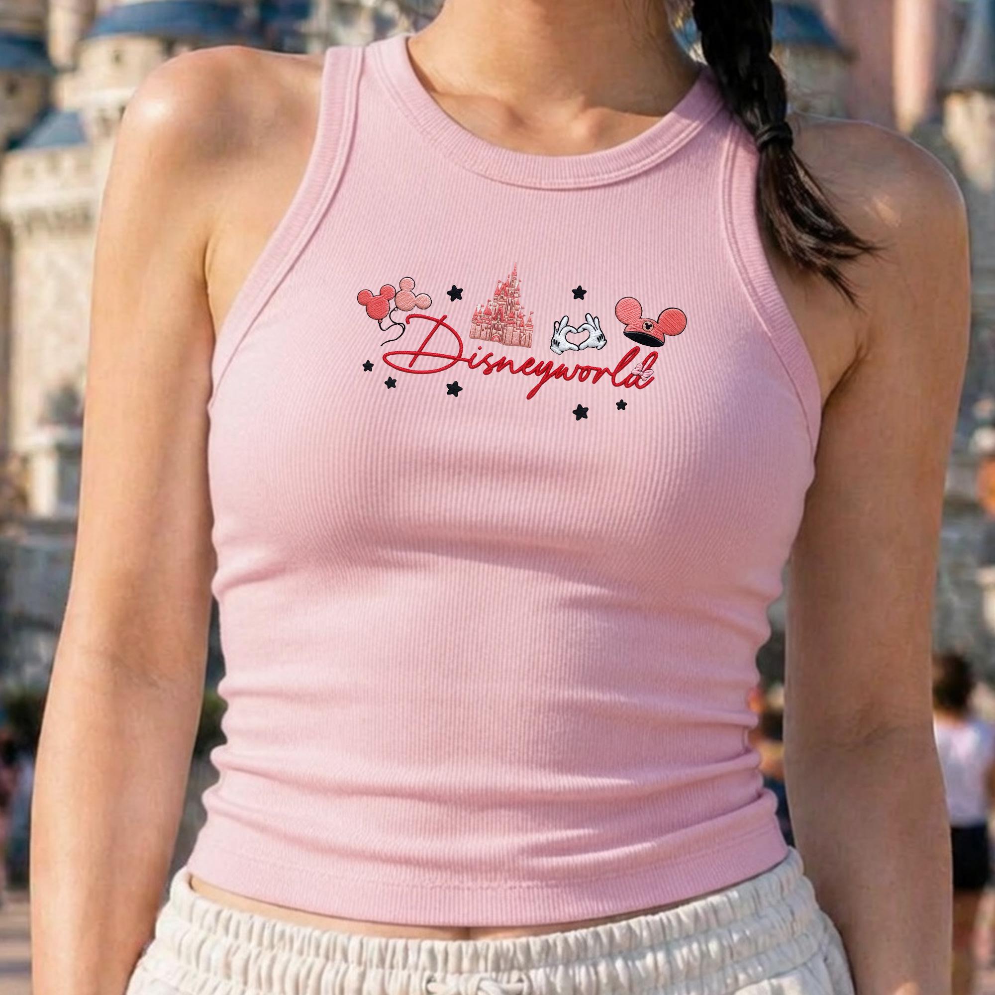 Disney World Embroidered Tank Top with Minnie Castle Pink Bow, Gift for Lovers Trip and Cute Magical Park Tank for Women - photo 3