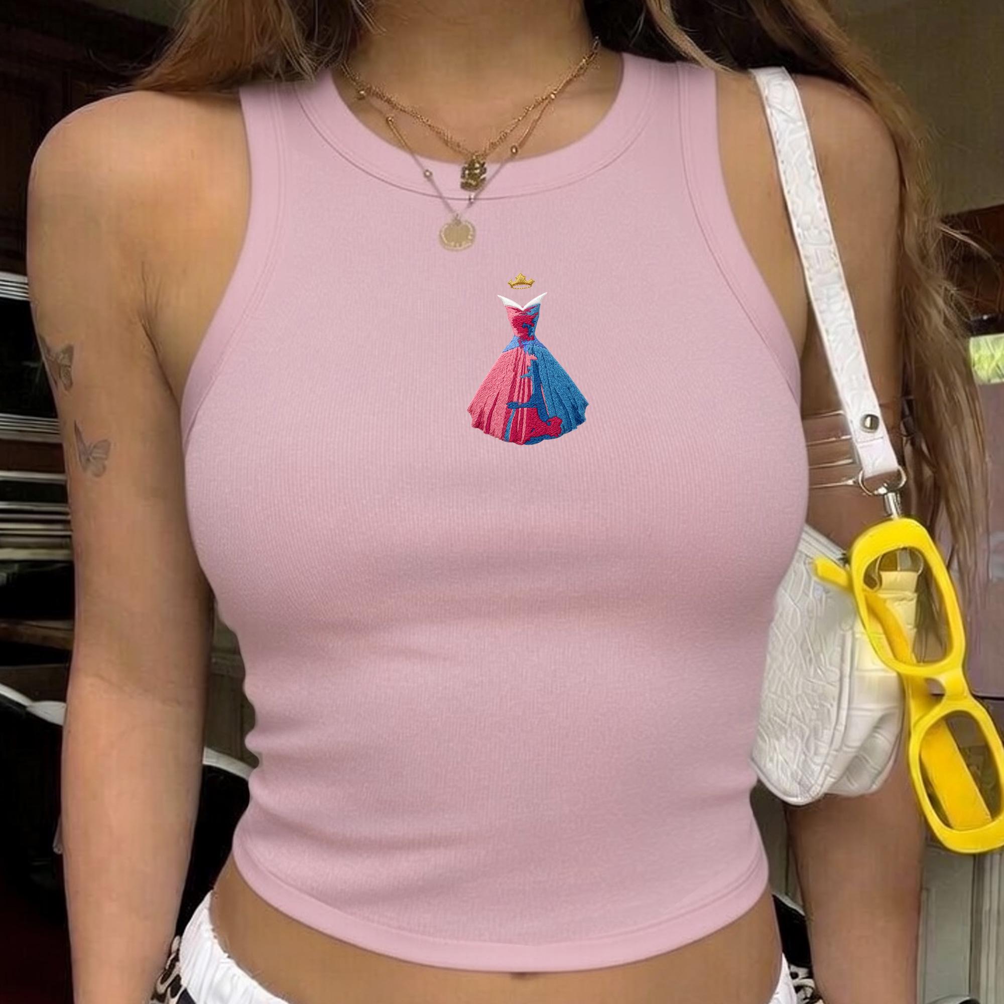 Embroidered Aurora Sleeping Beauty Tank Top With Make It Pink And Blue Tee, Vintage Princess Gift For Disney Lovers - photo 7