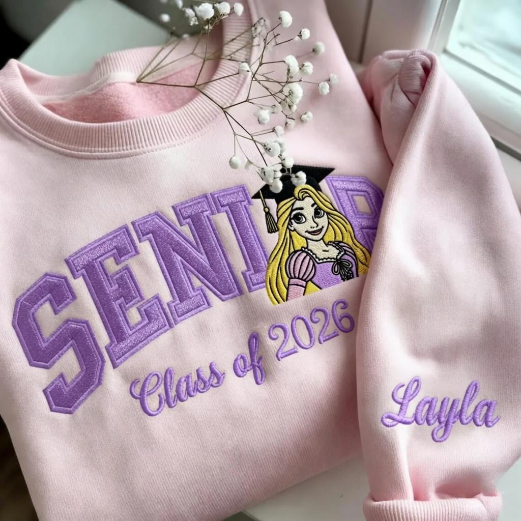 Personalized Rapunzel Senior Embroidered Sweatshirt with Custom Name – Disney Princess Grad Nite Crewneck and Class of 2026 Gift - photo 3