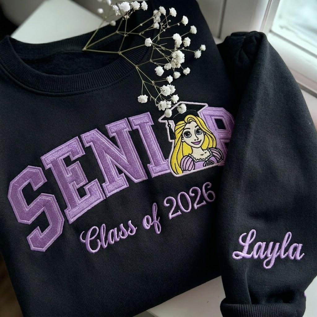 Personalized Rapunzel Senior Embroidered Sweatshirt with Custom Name – Disney Princess Grad Nite Crewneck and Class of 2026 Gift - photo 5