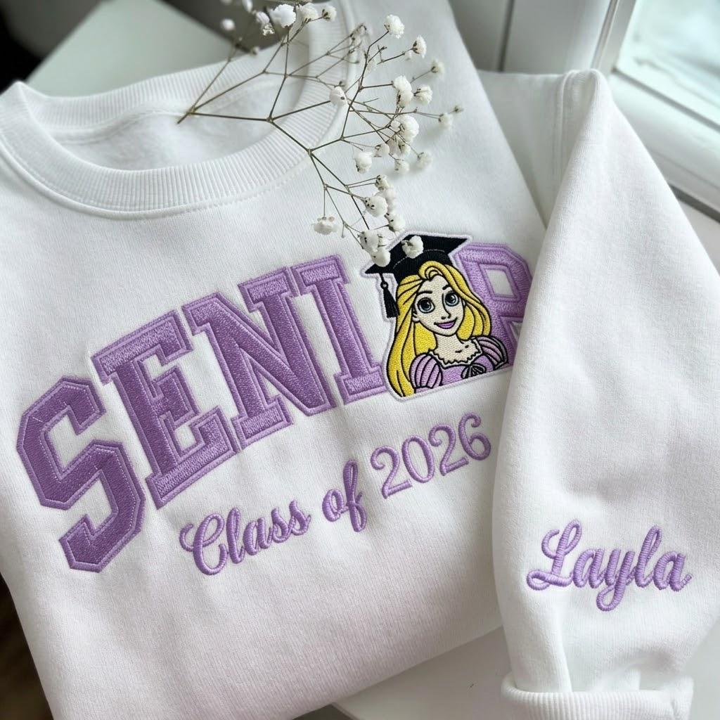 Personalized Rapunzel Senior Embroidered Sweatshirt with Custom Name – Disney Princess Grad Nite Crewneck and Class of 2026 Gift - photo 6