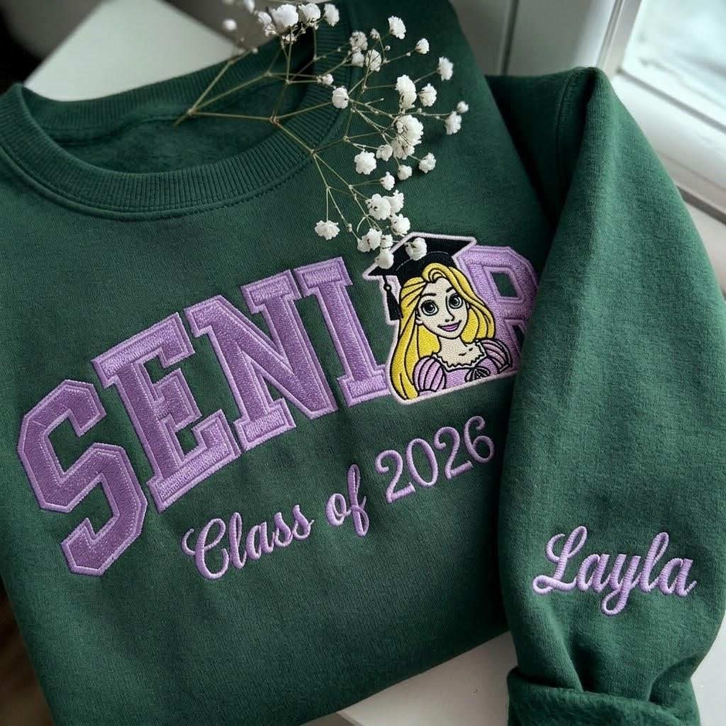 Personalized Rapunzel Senior Embroidered Sweatshirt with Custom Name – Disney Princess Grad Nite Crewneck and Class of 2026 Gift - photo 7