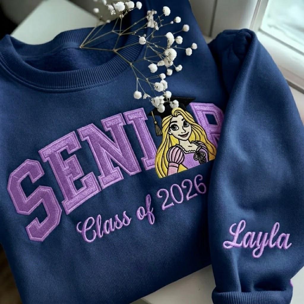 Personalized Rapunzel Senior Embroidered Sweatshirt with Custom Name – Disney Princess Grad Nite Crewneck and Class of 2026 Gift - photo 8