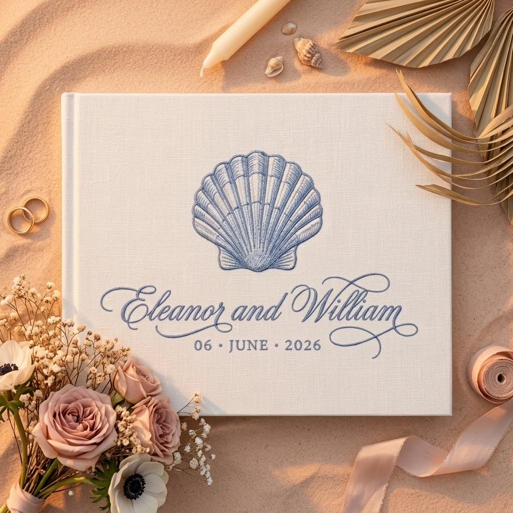Embroidered Sea Theme Wedding Guest Book with Linen Style, Wedding Keepsake Gift for Couples and Polaroid Photo Album - photo 14