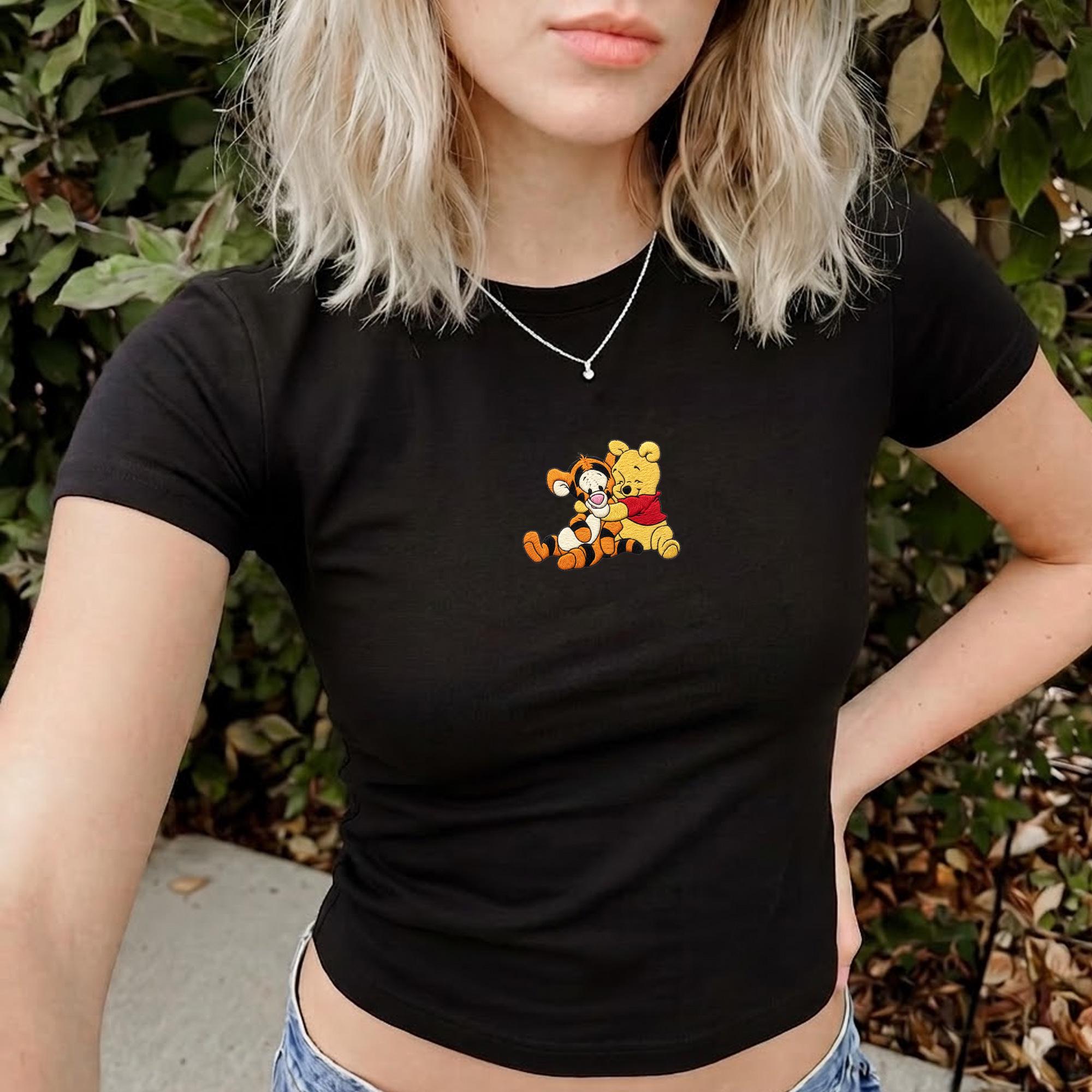 Embroidered Winnie Pooh Tigger Baby Tee with Retro Cartoon, Gift for Disney Fans Vacation and Cute Fitted Disney Shirt - photo 4