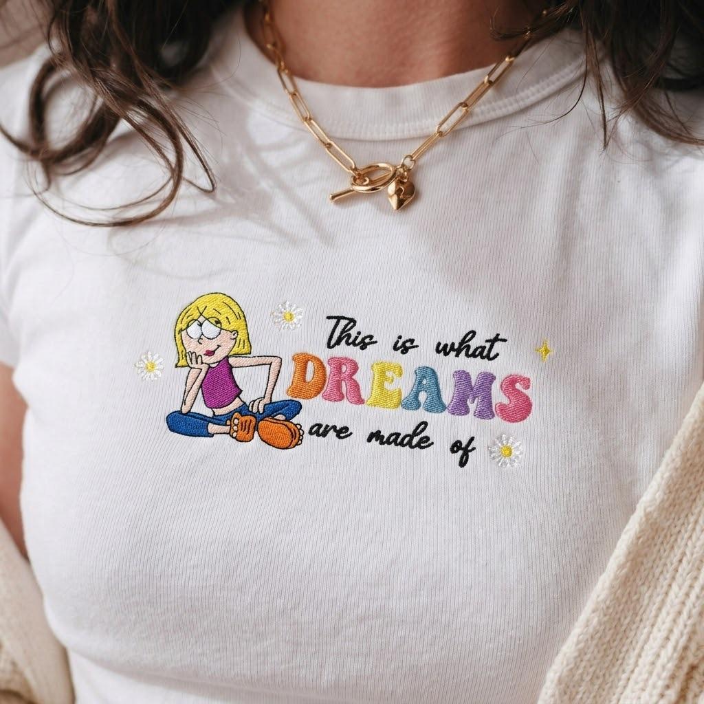 Embroidered Lizzie McGuire Baby Tee with This Is What Dreams Are Made Of – Y2K Disney Inspired Crop Tee for Trip Outfits
