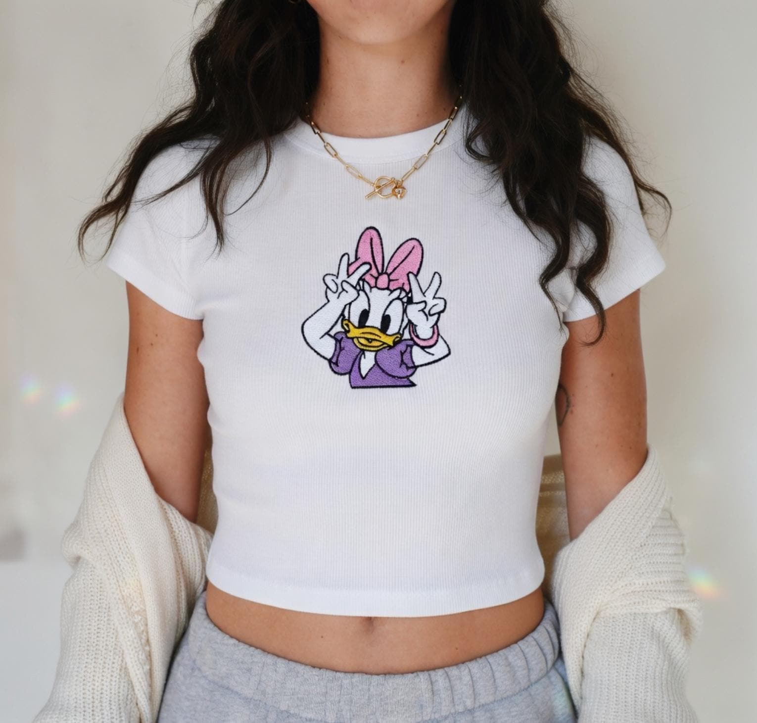 Disney Daisy Duck Embroidered Spaghetti Strap Racer Tank Top – Baby Tee Style Shirt for Disneyland Vacation Days - photo 2