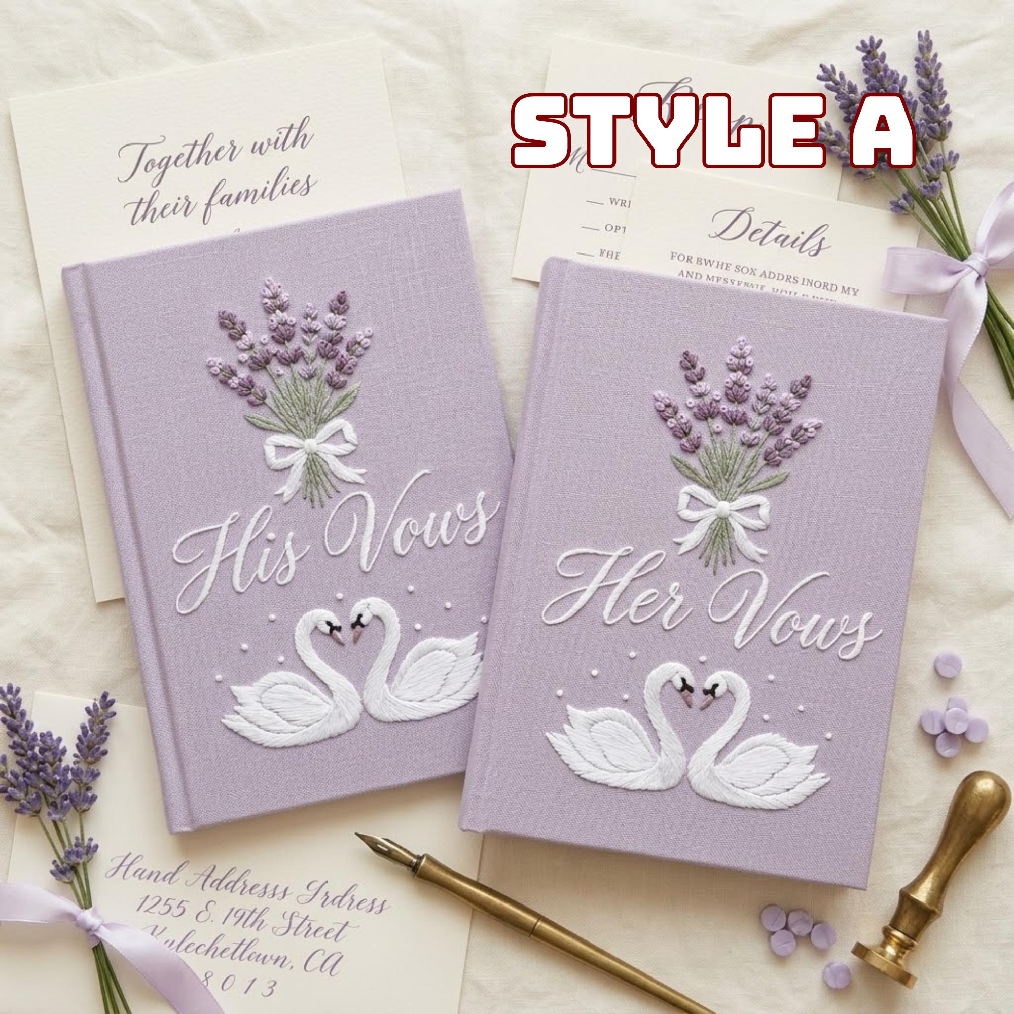 Handmade Embroidered Lavender Wedding Vow Books with Custom Floral His and Her Books for Bride and Groom Gift for Couples - photo 3